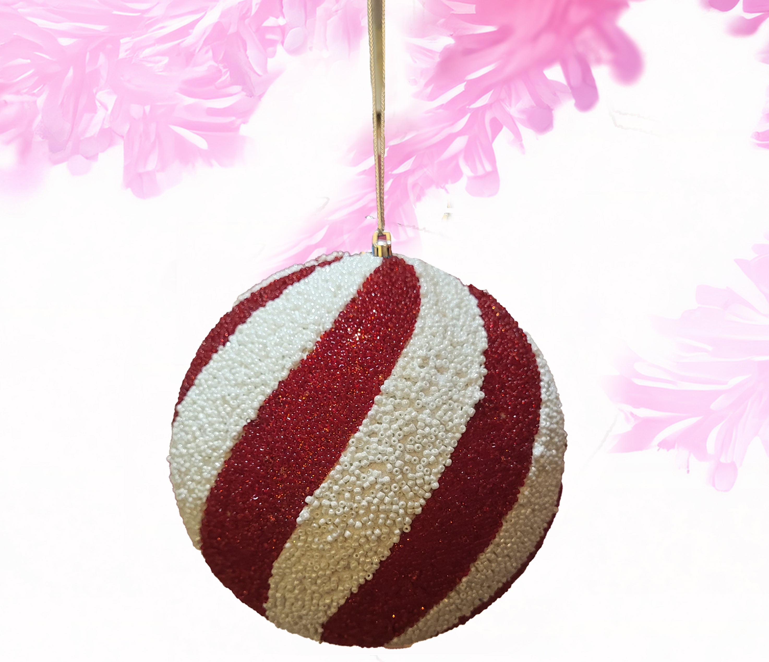 Beaded ball diagonal stripes medium - red and white