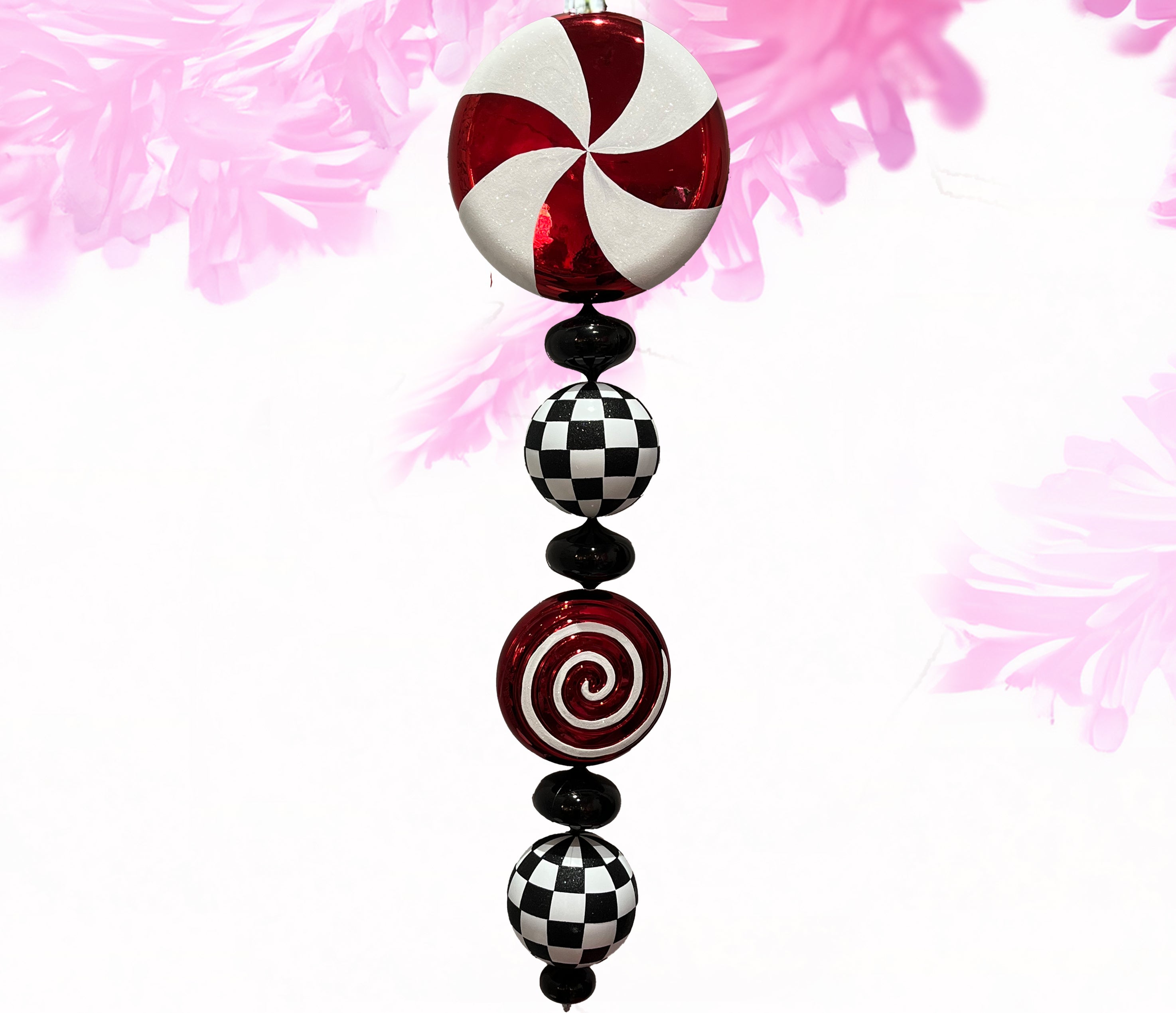 Finial ornament - black, white and red 45 inch