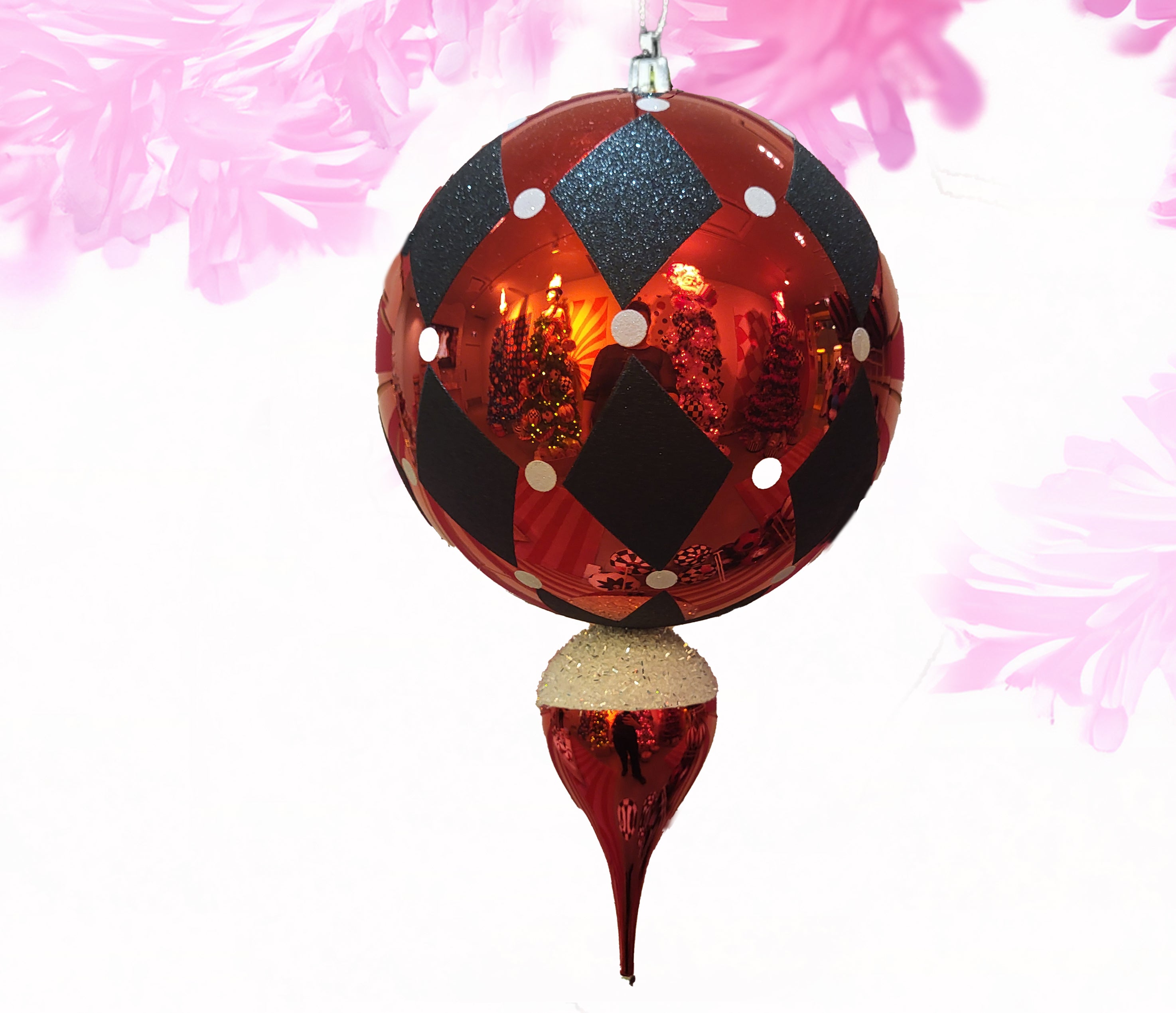 Finial harlequin ornament red and white - medium