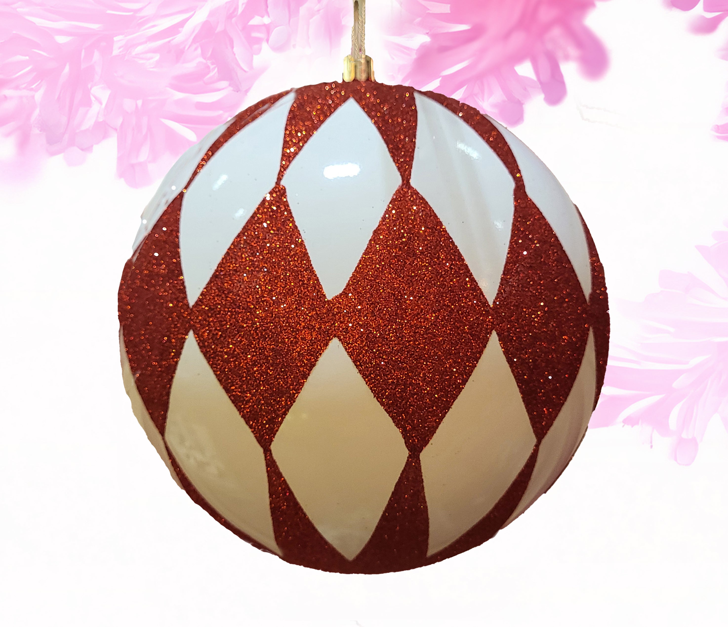 Glitter ball - red white harlequin 12 inch