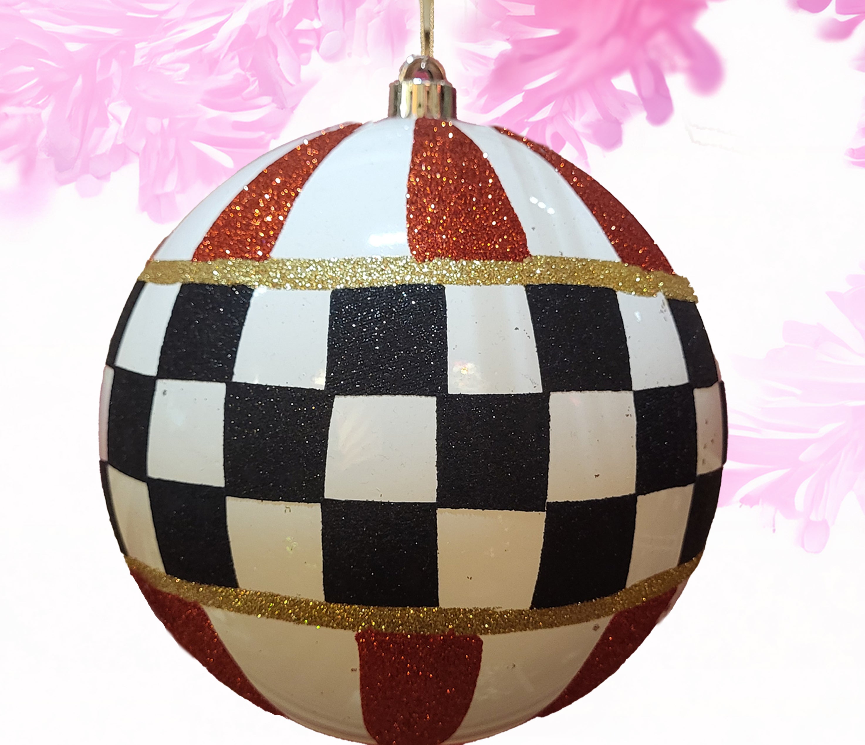 Glitter ball - black white checkered with red gold 12 inch