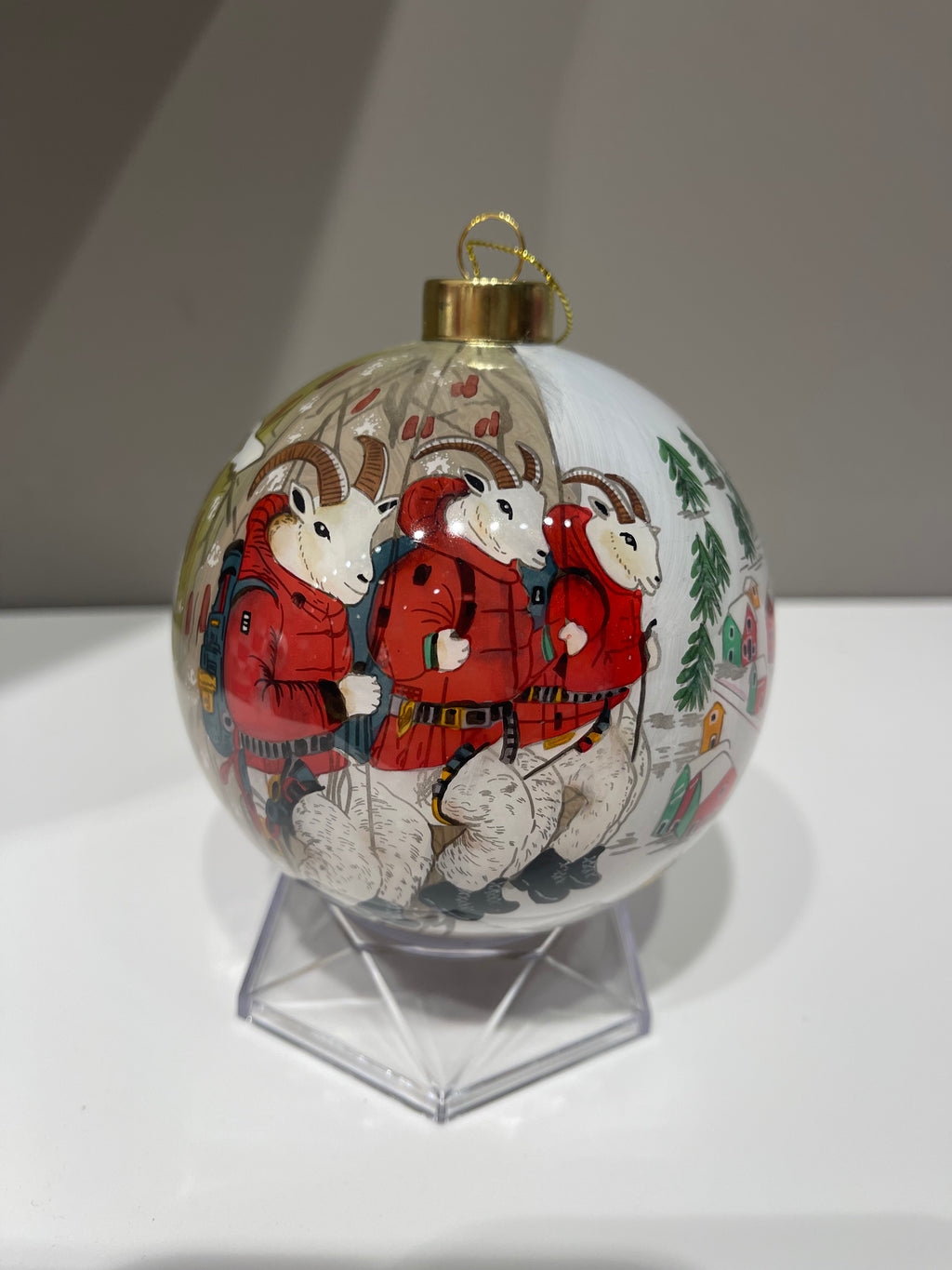 Mountain Goat Climbers Limited Edition Glass Ornament - 4 inch