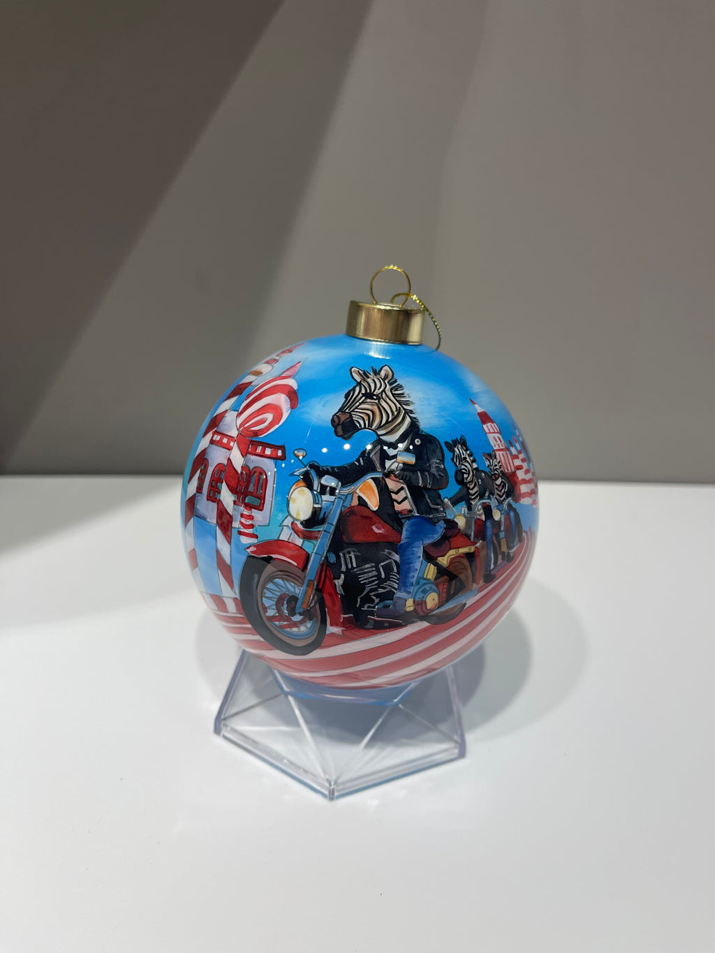 Zebra Biker Gang Limited Edition Glass Ornament - 4 inch
