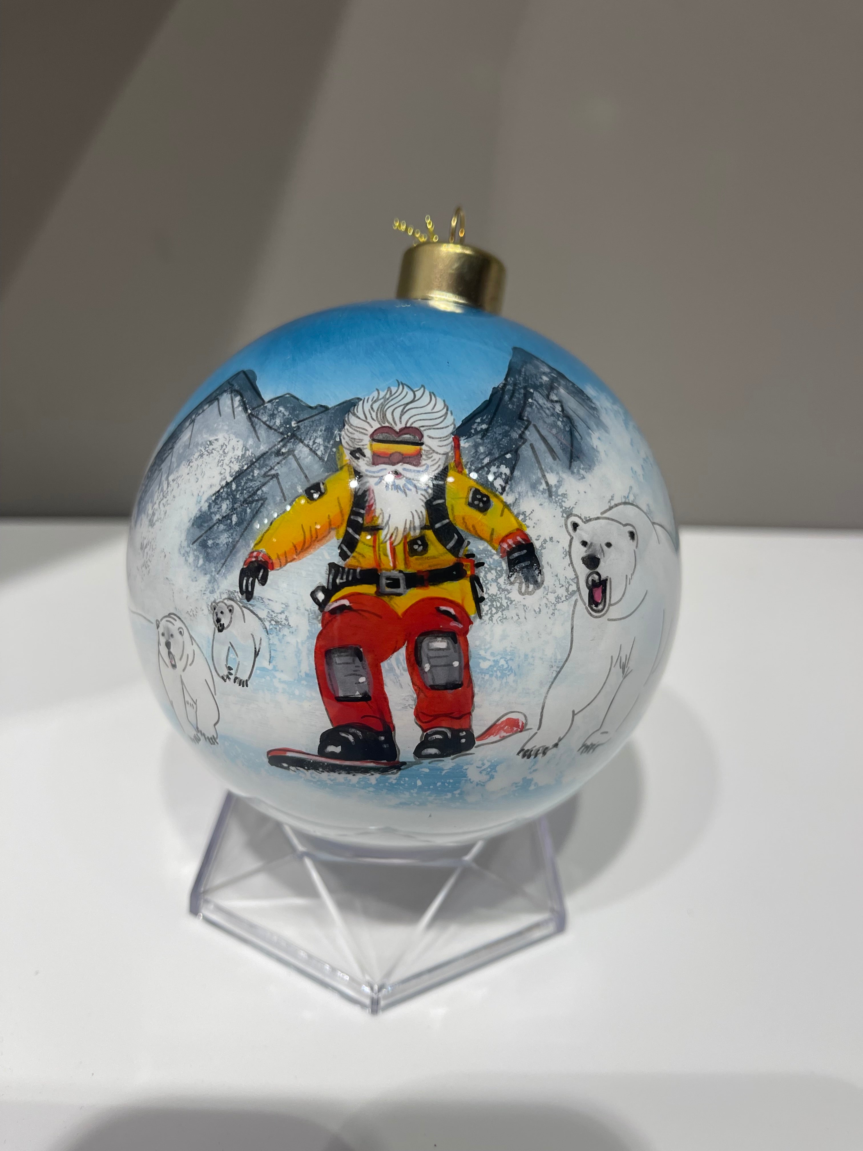 Santa Claus Snowboarding Limited Edition Glass Ornament - 4 inch