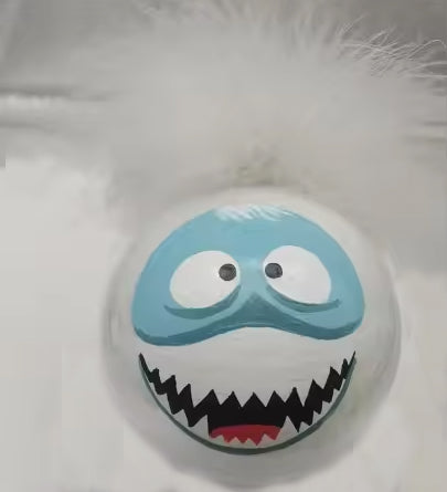 Abominable snowman ornament - hand painted glass