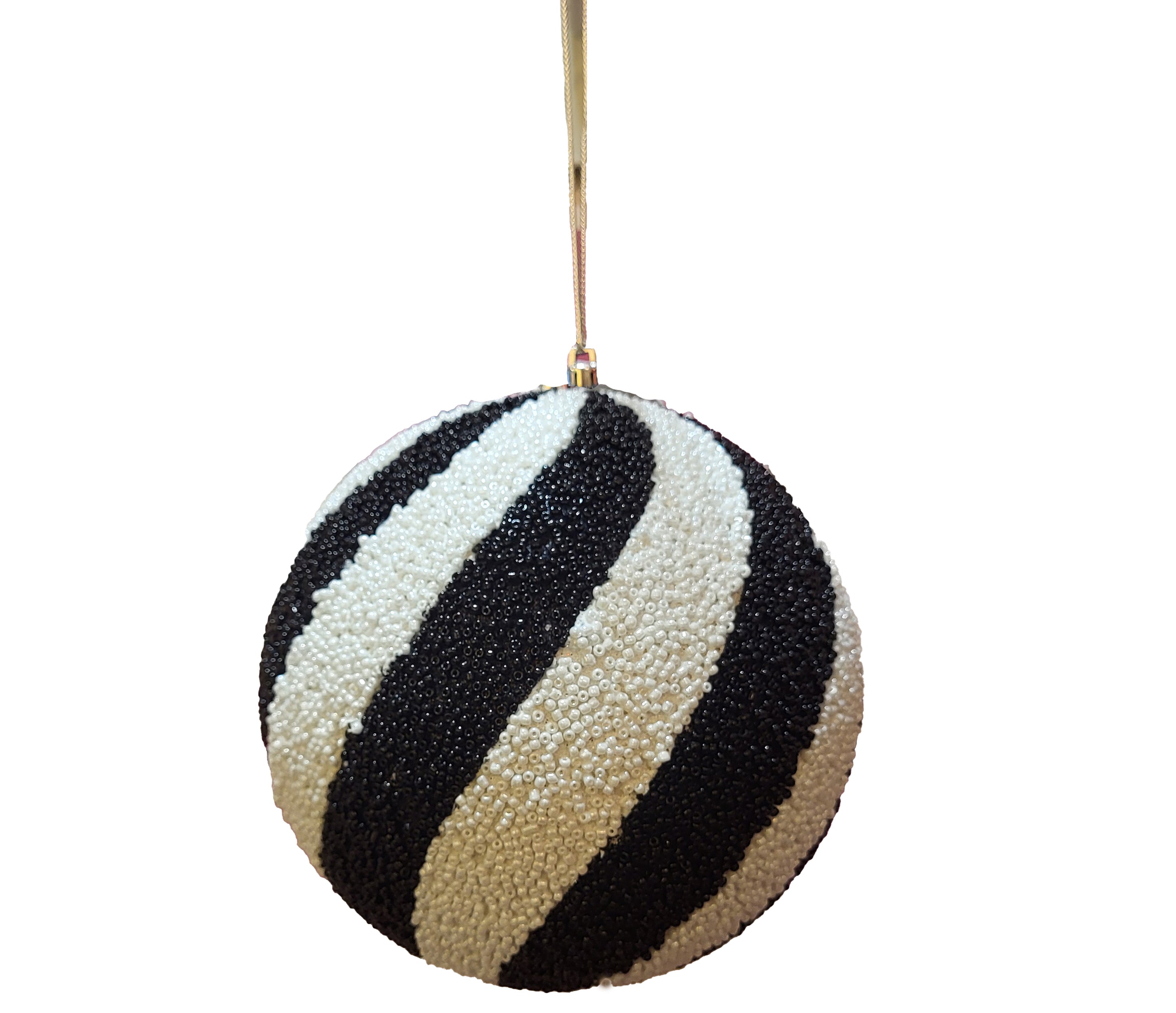Beaded Ball 6 inch -  - black and white diagonal stripes