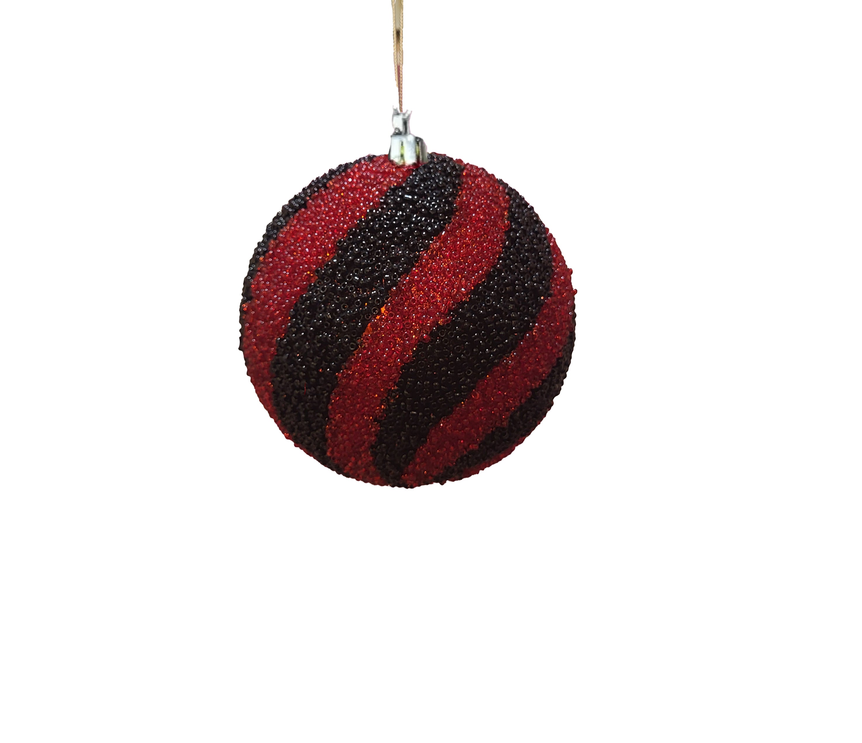 Beaded Ball 4 inch - red and black diagonal stripes