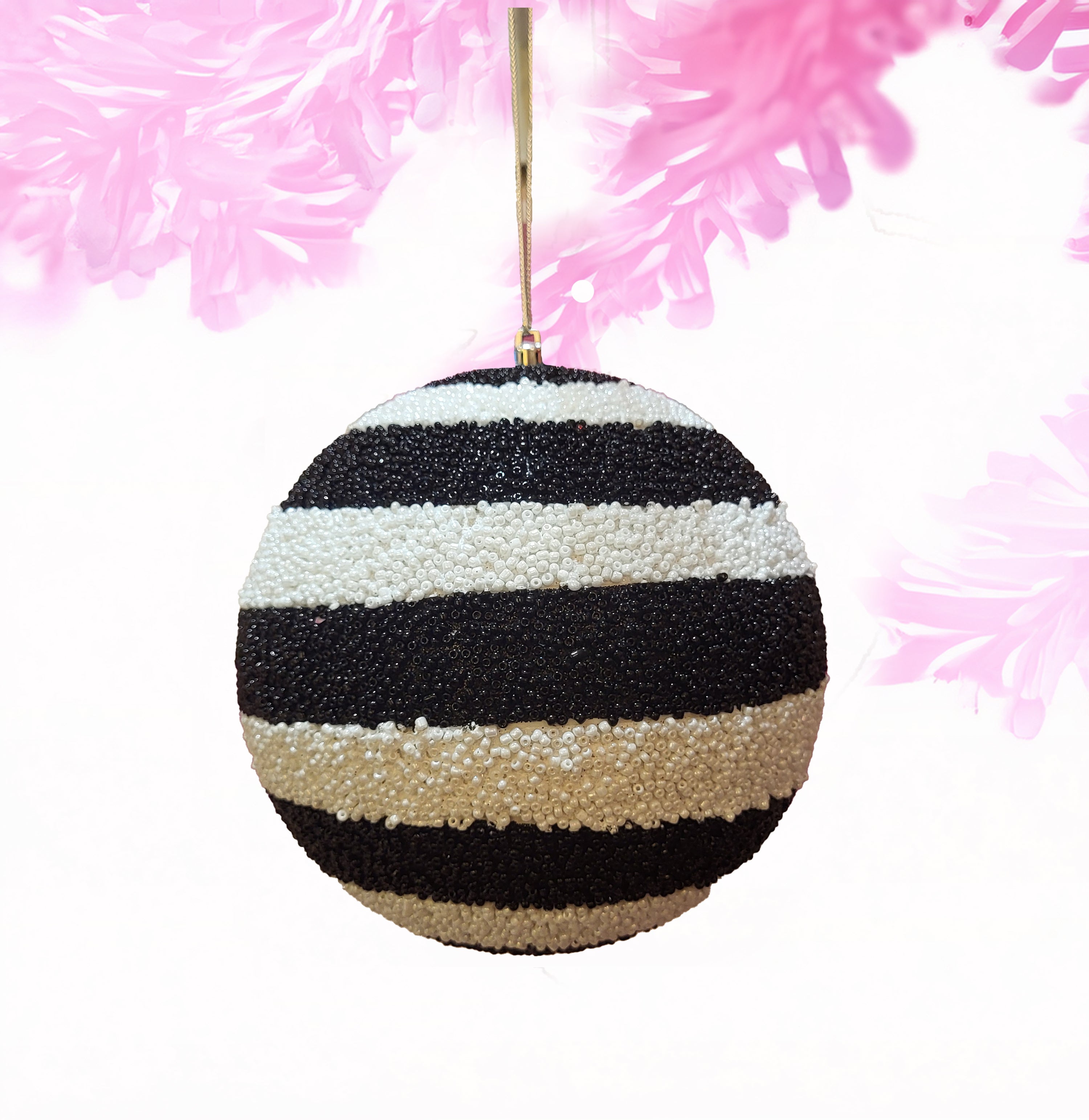 Beaded ball horizontal stripes medium black white