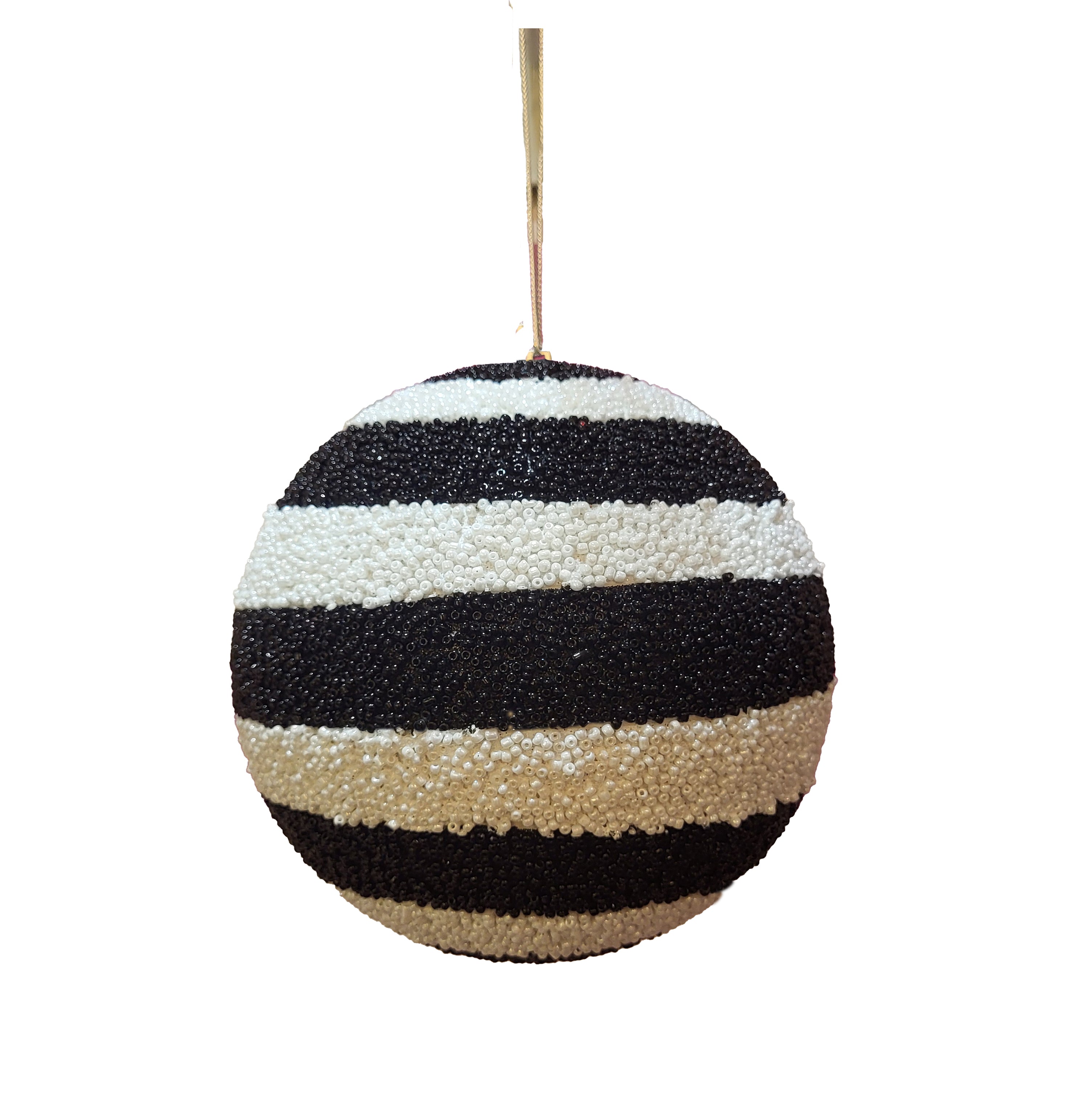 Beaded Ball 6 inch - black and white horizontal stripes