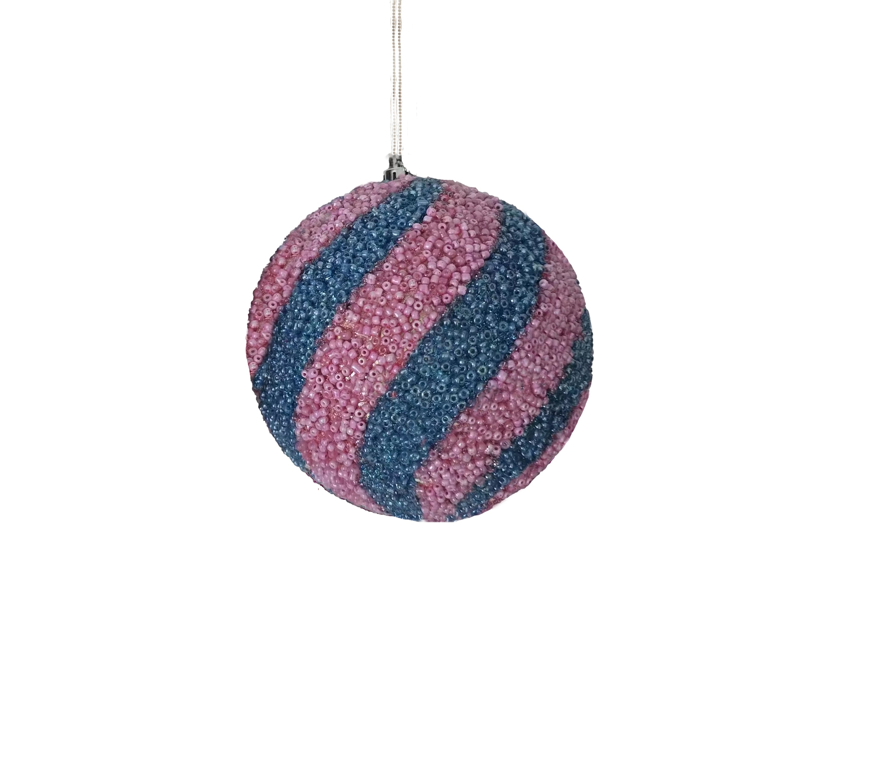 Beaded Ball 4 inch -  - pink and teal diagonal stripes