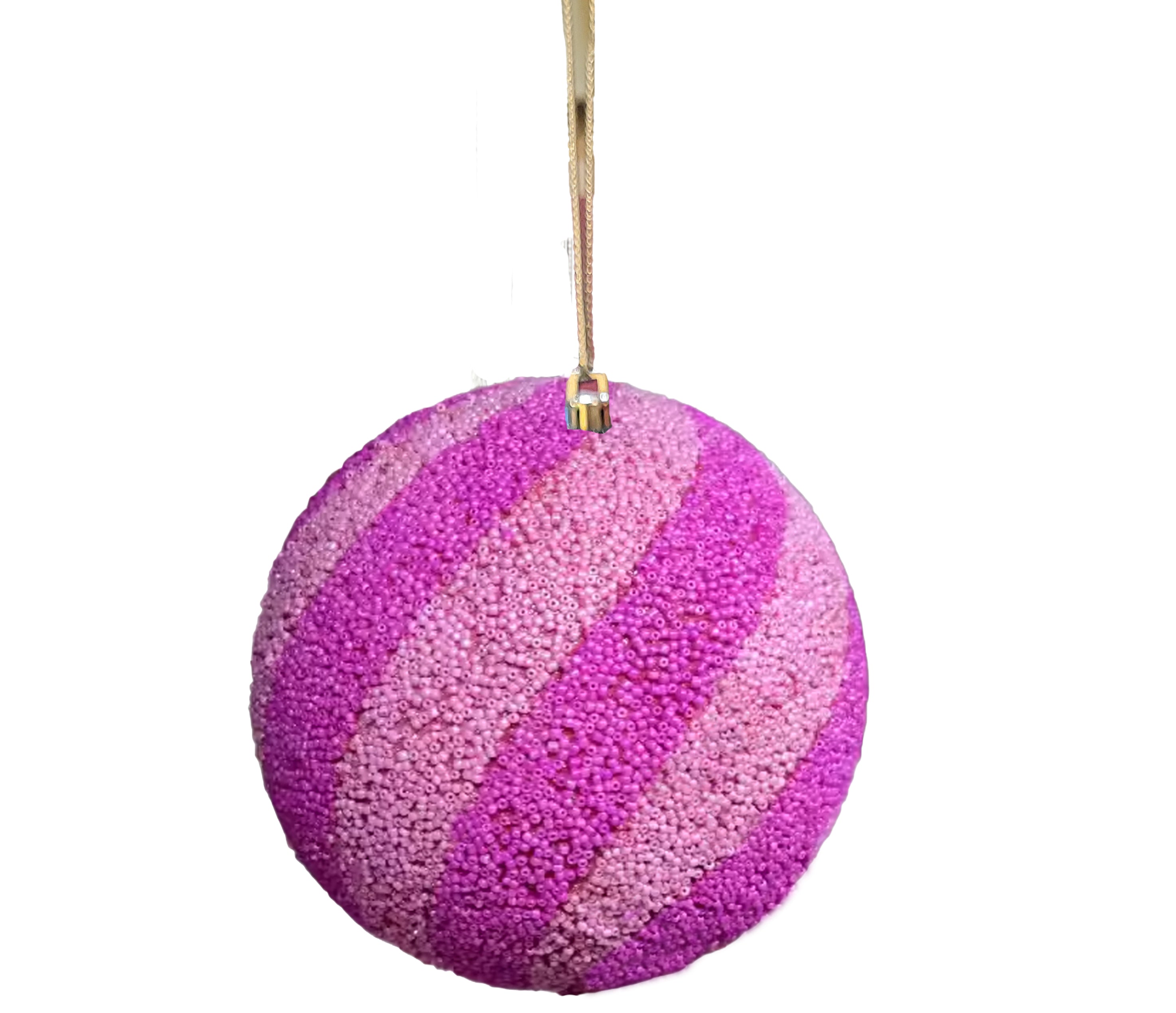 Beaded Ball 6 inch - pink on pink diagonal stripes