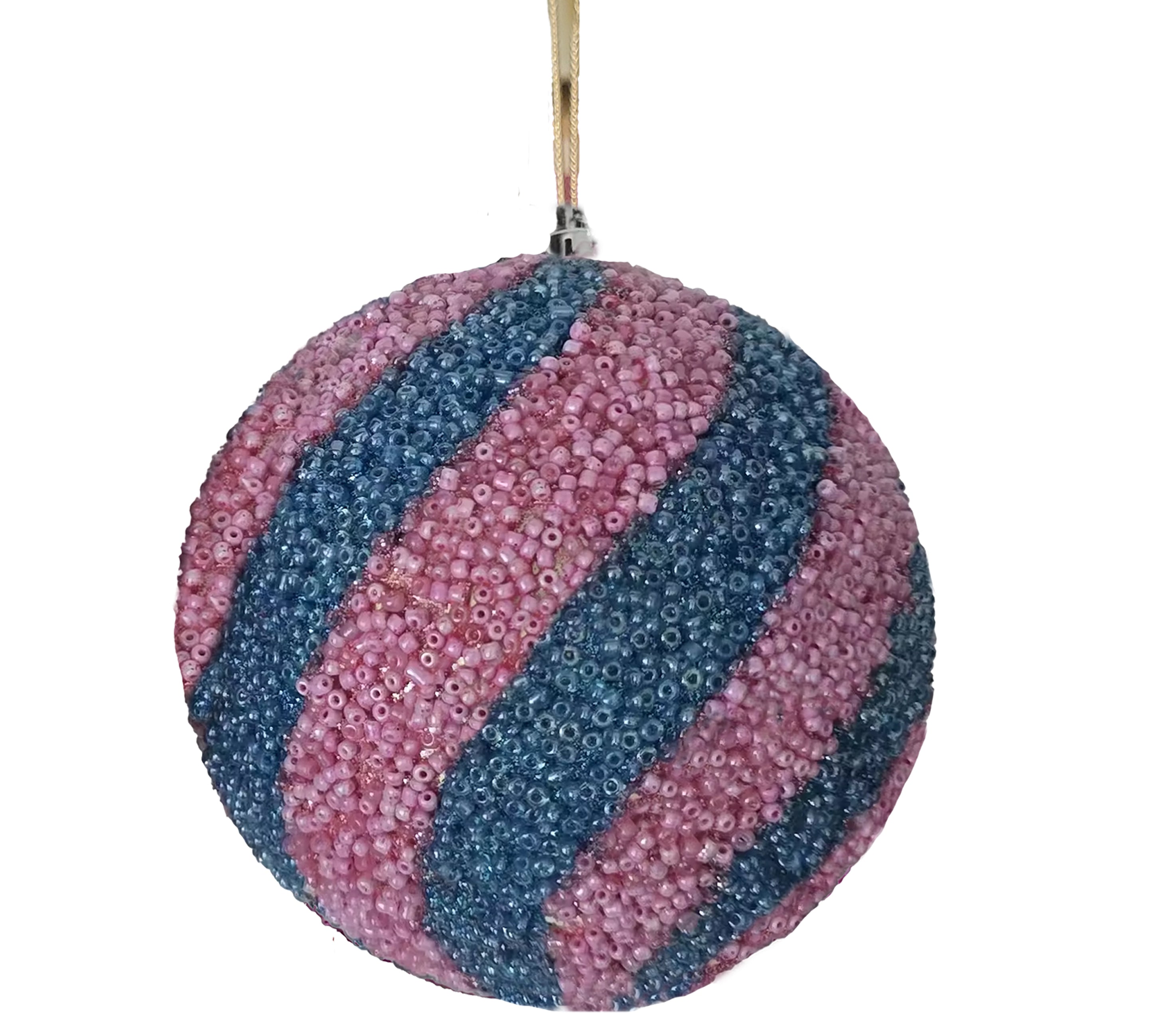 Beaded Ball 8 inch -  - pink and teal diagonal stripes
