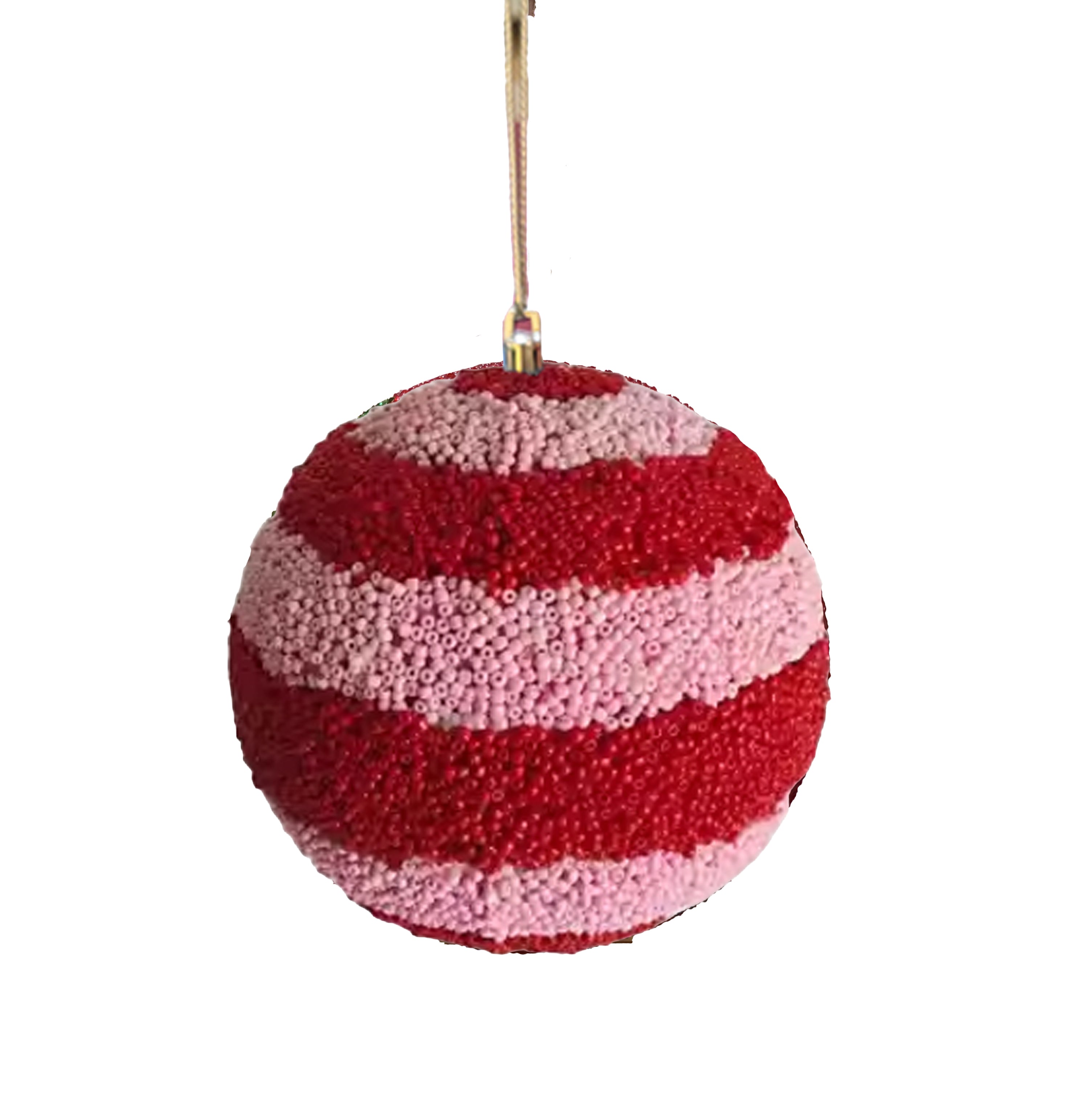 Beaded Ball 6 inch - red and pink horizontal stripes