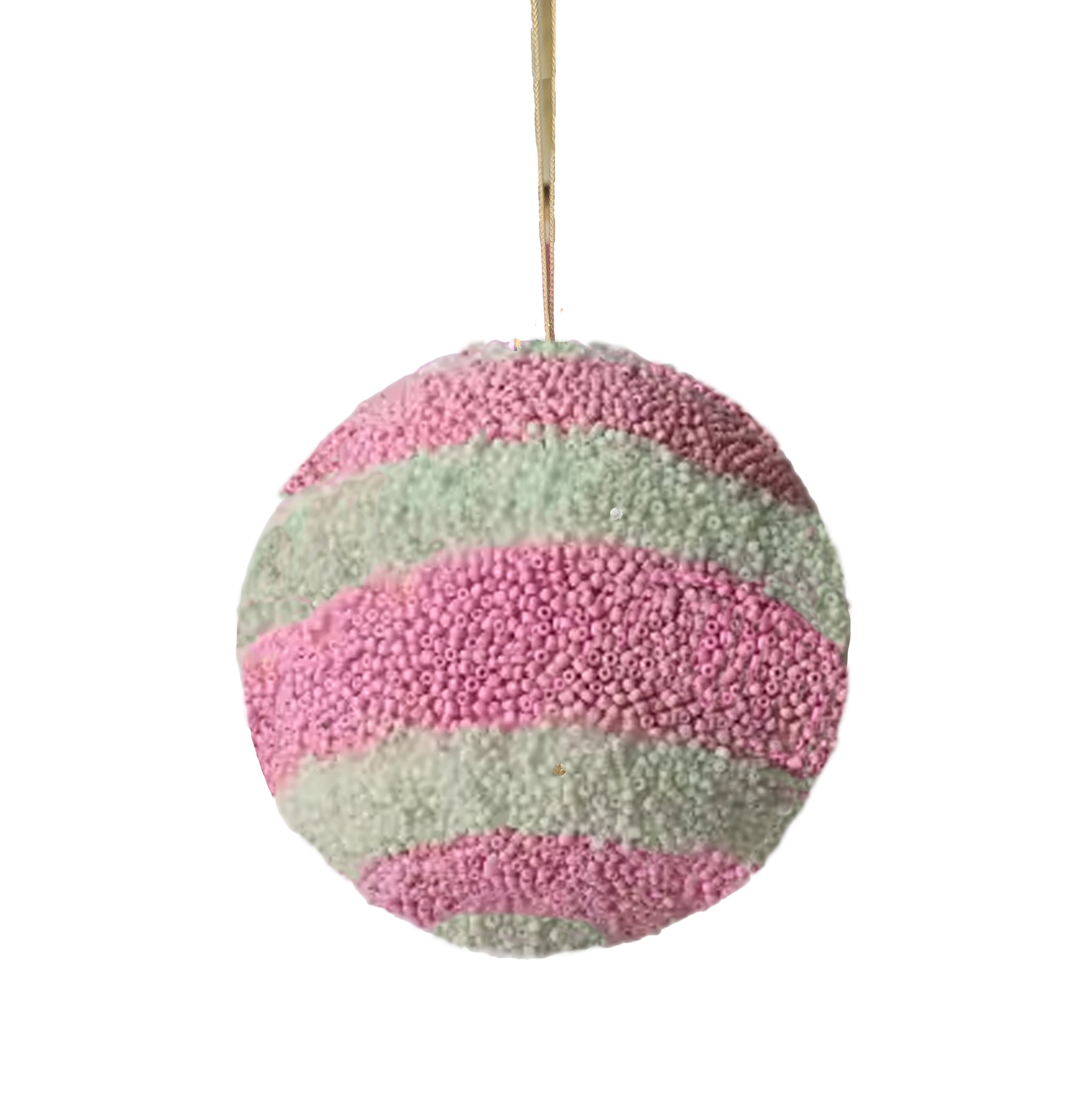 Beaded Ball 6 inch - pink and white horizontal stripes