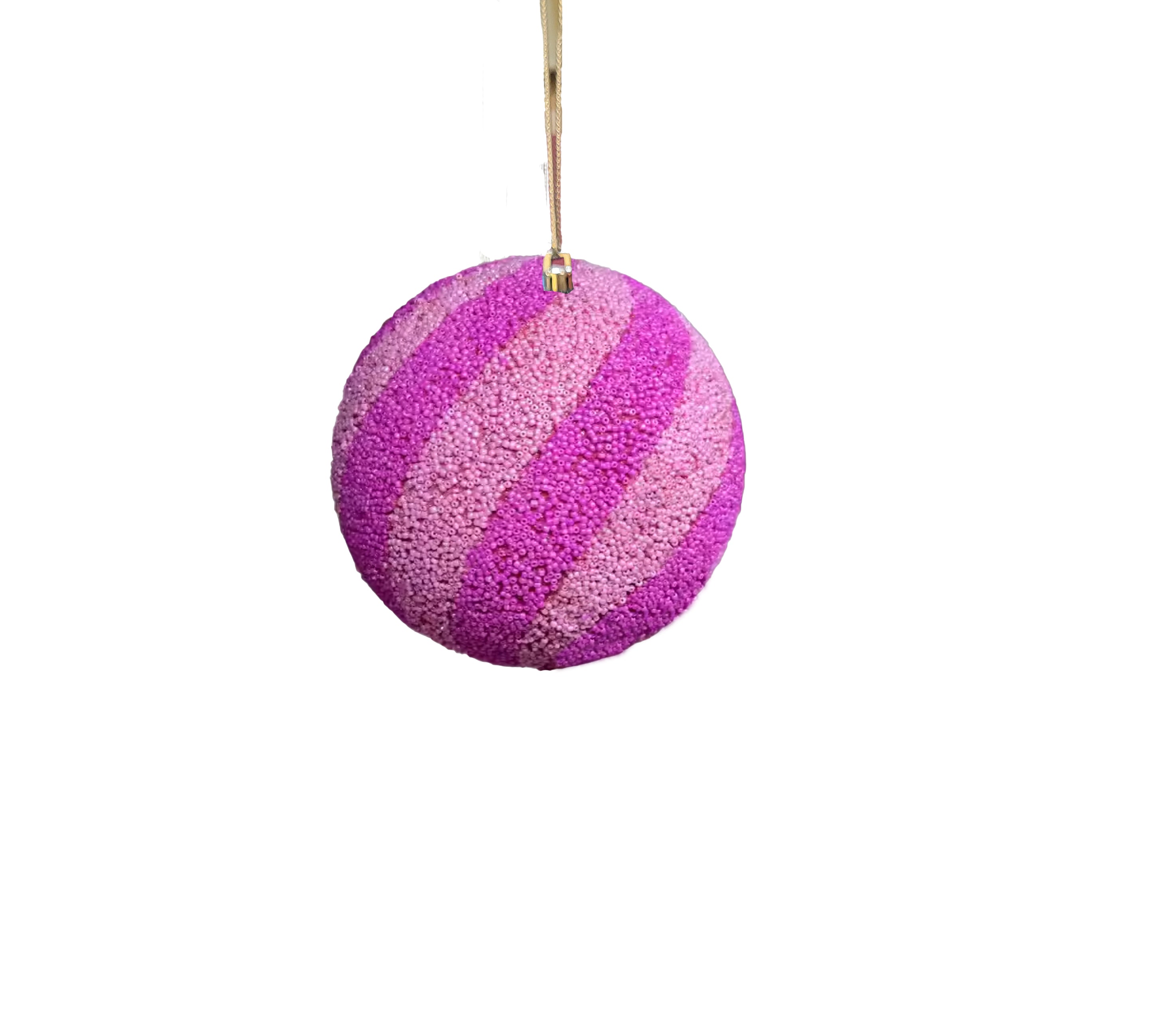 Beaded Ball 4 inch - pink on pink diagonal stripes