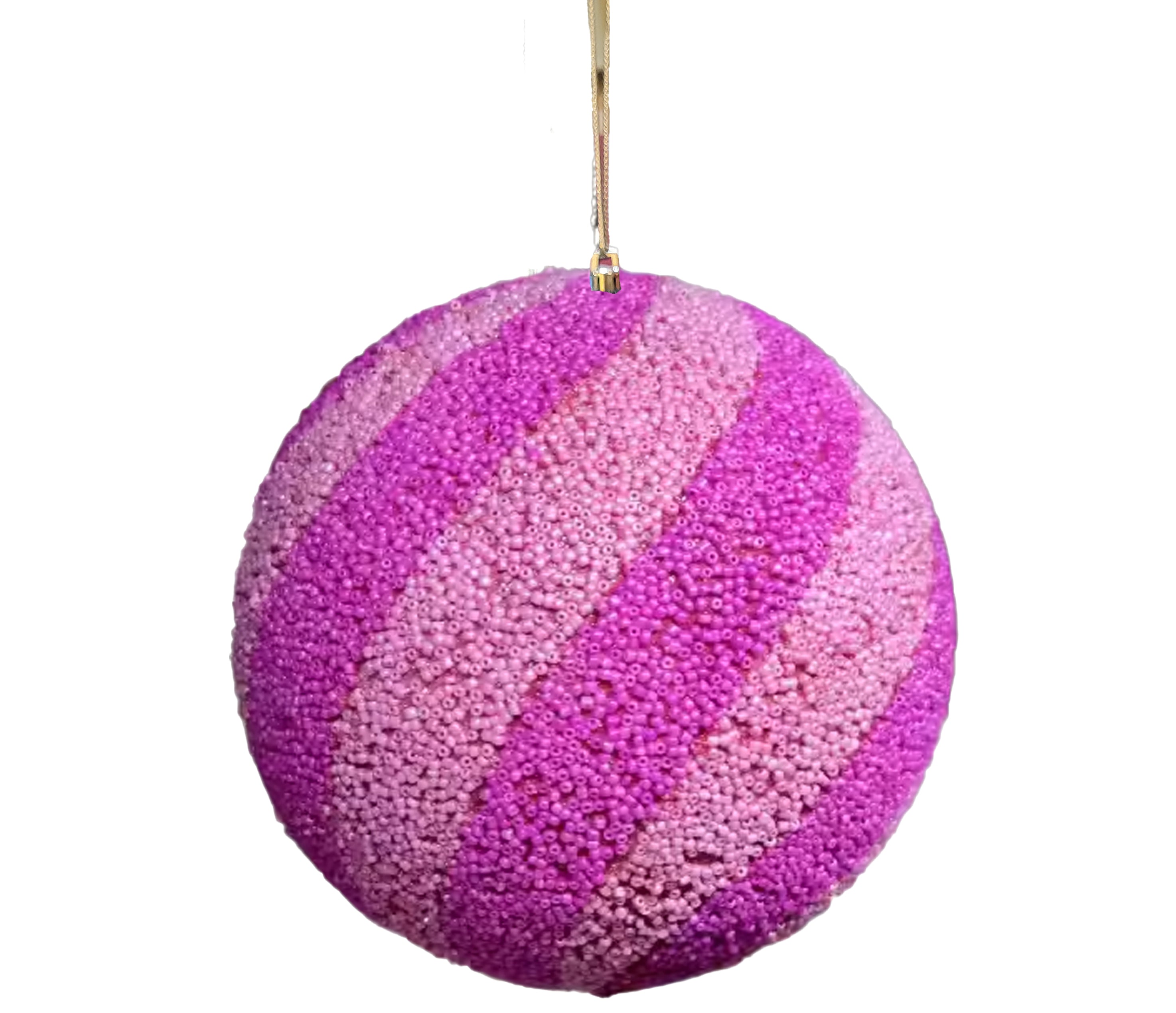 Beaded Ball 8 inch -  - pink on pink diagonal stripes