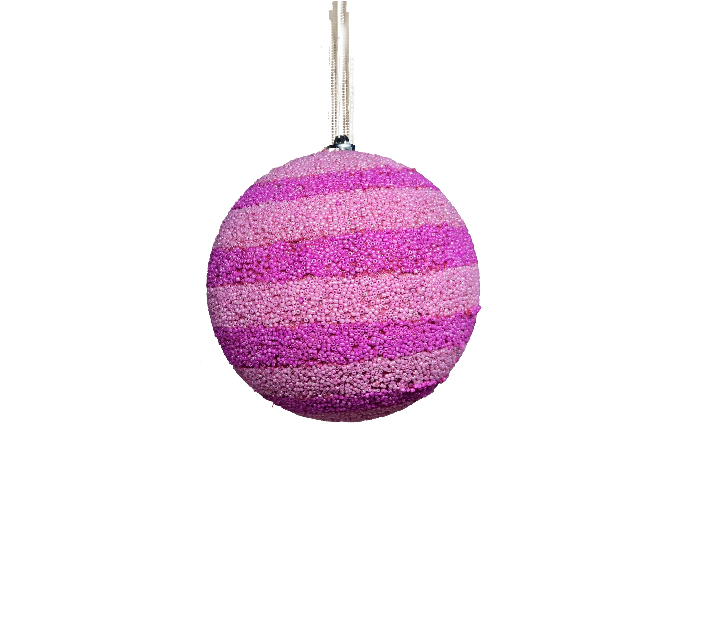 Beaded Ball 4 inch - pink on pink horizontal stripes