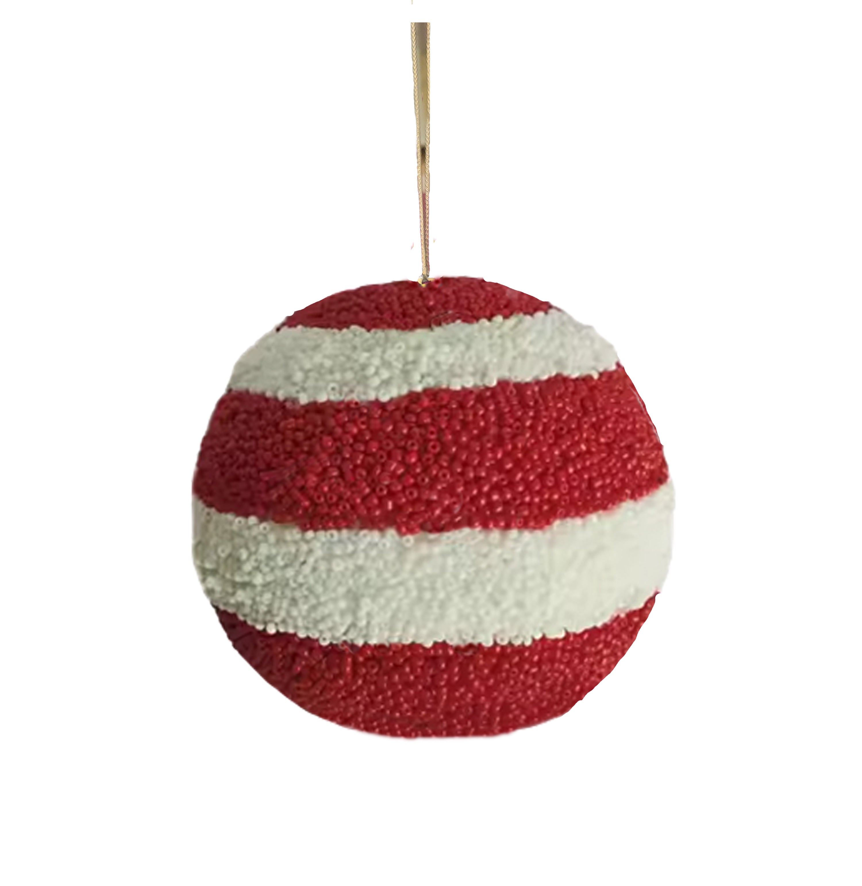 Beaded Ball 6 inch - red and white horizontal stripes