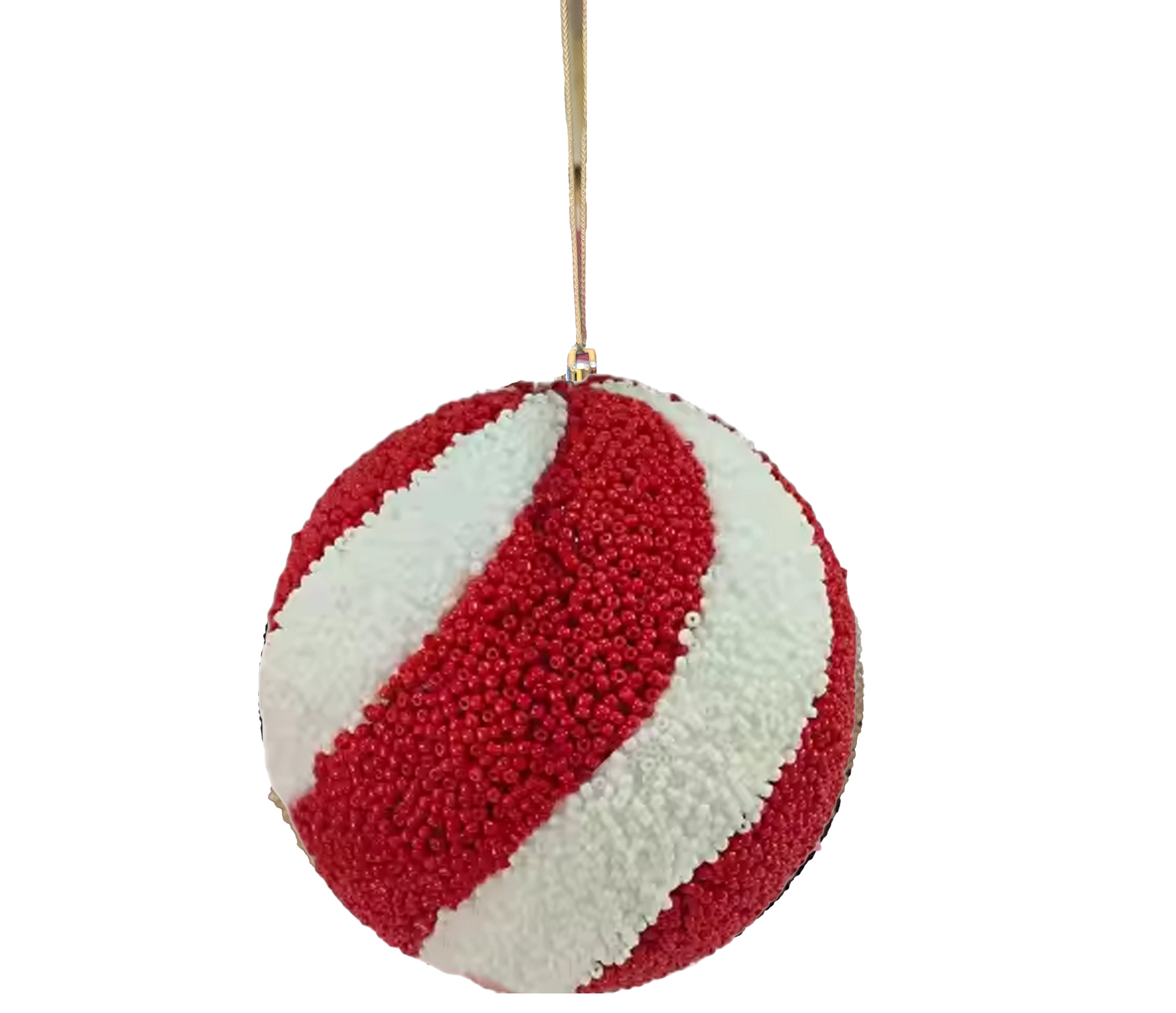 Beaded Ball 6 inch - red and white diagonal stripes