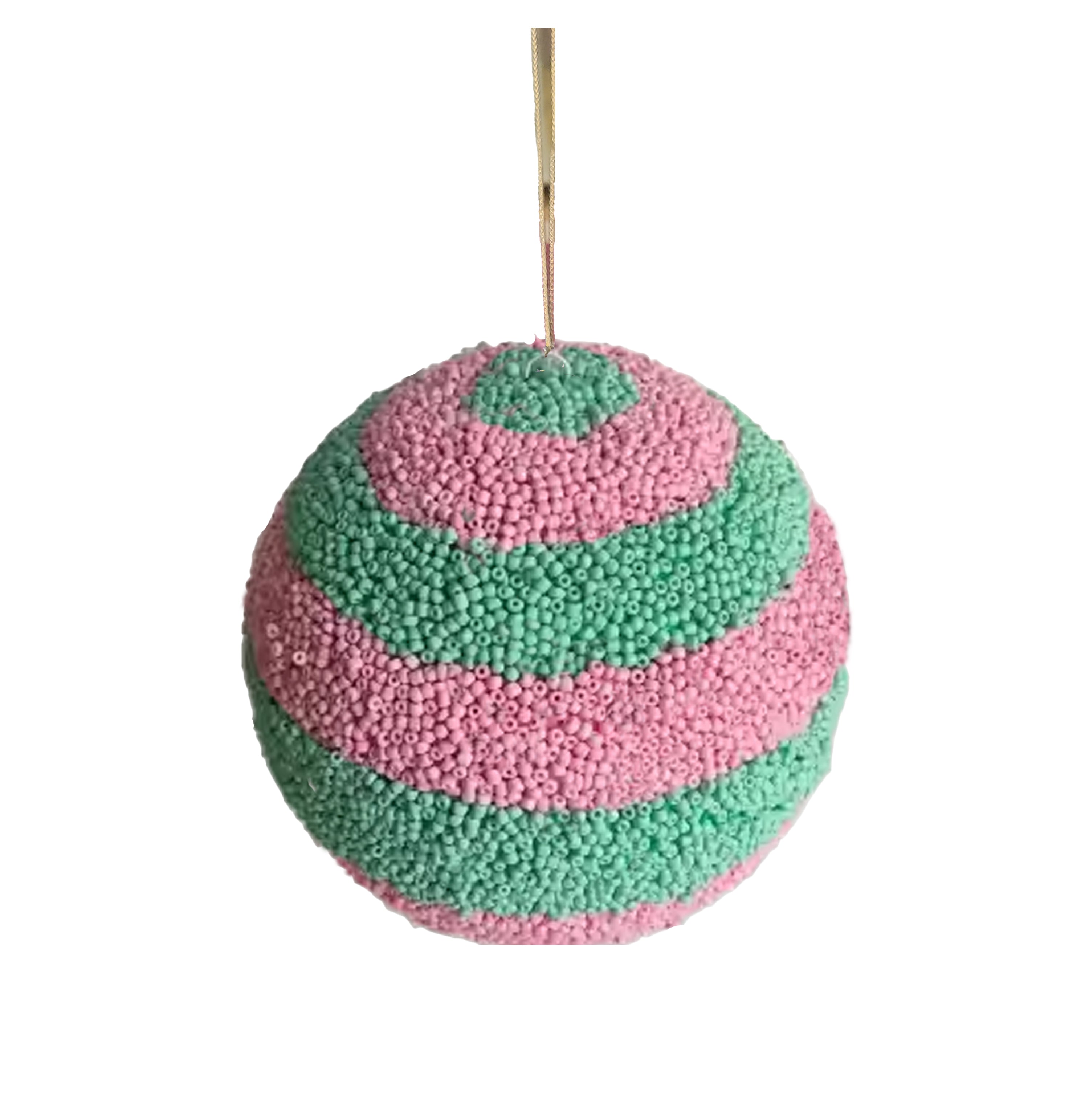 Beaded Ball 6 inch - teal and pink horizontal stripes