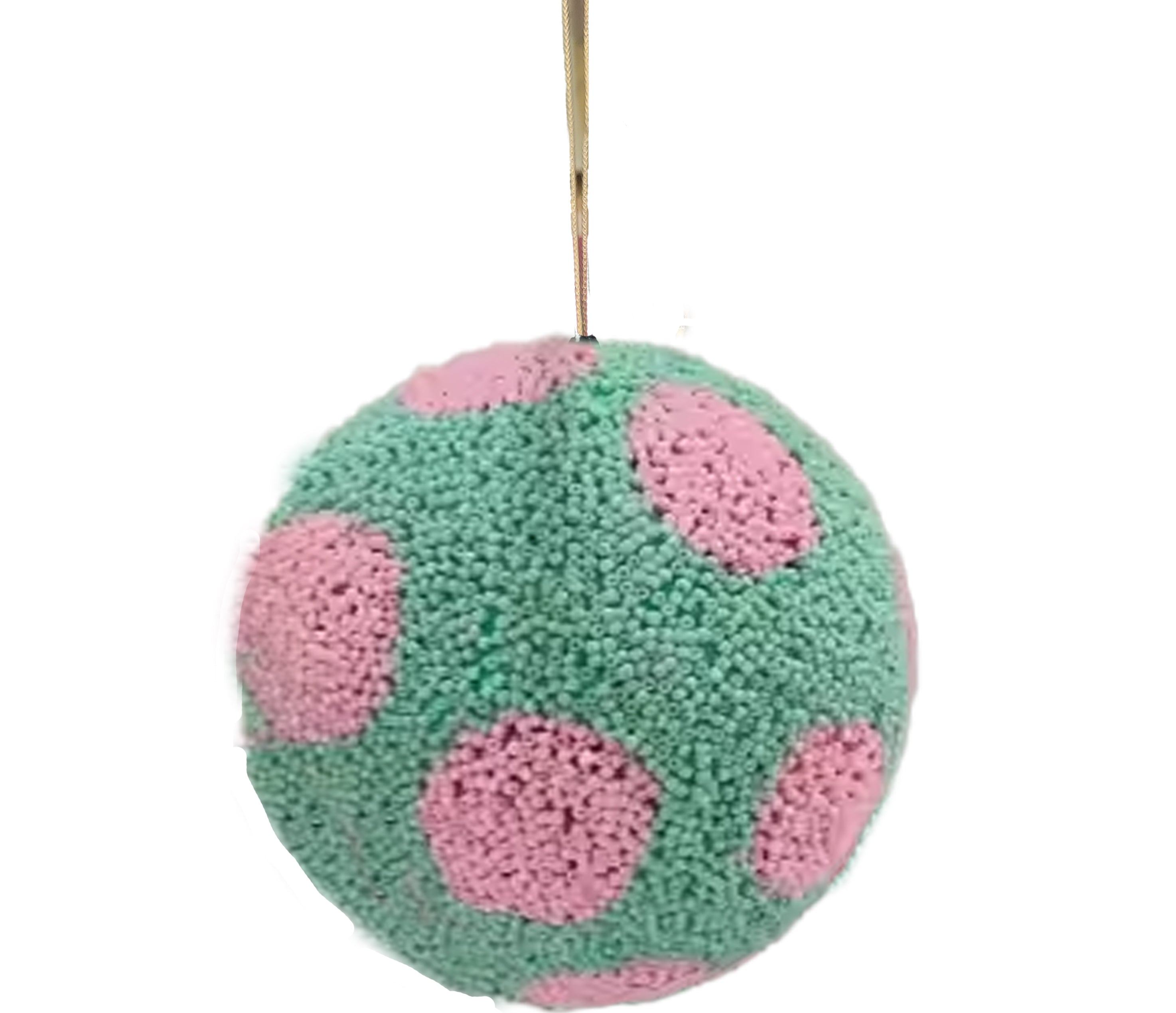 Beaded Ball 6 inch - seafoam with pink polkadots
