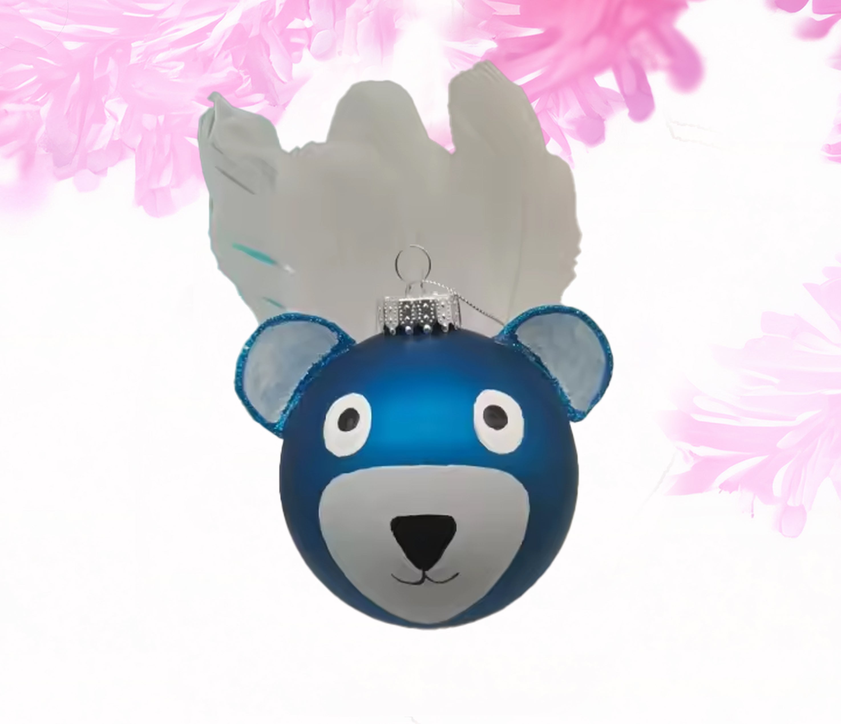 Bear with feathers ornament - hand painted glass