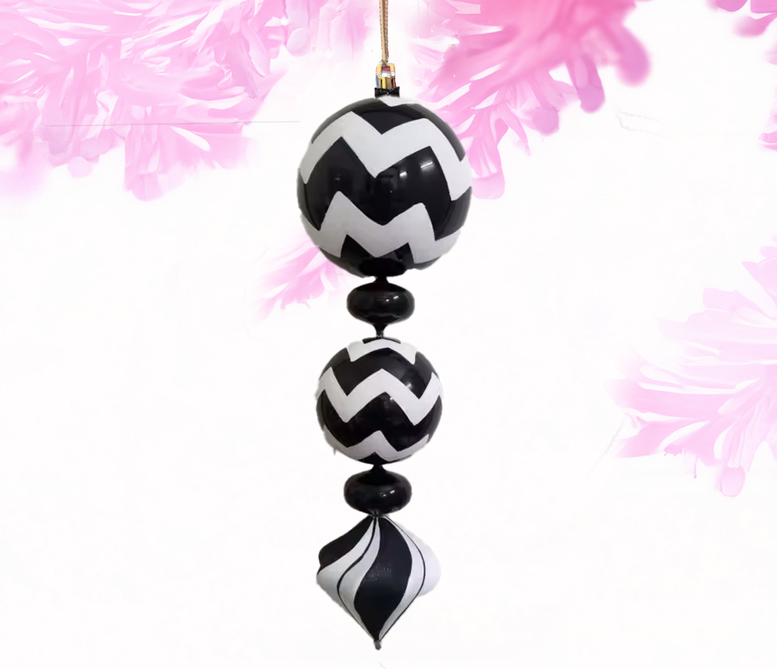 Finial ornament large - black and white 24 inch
