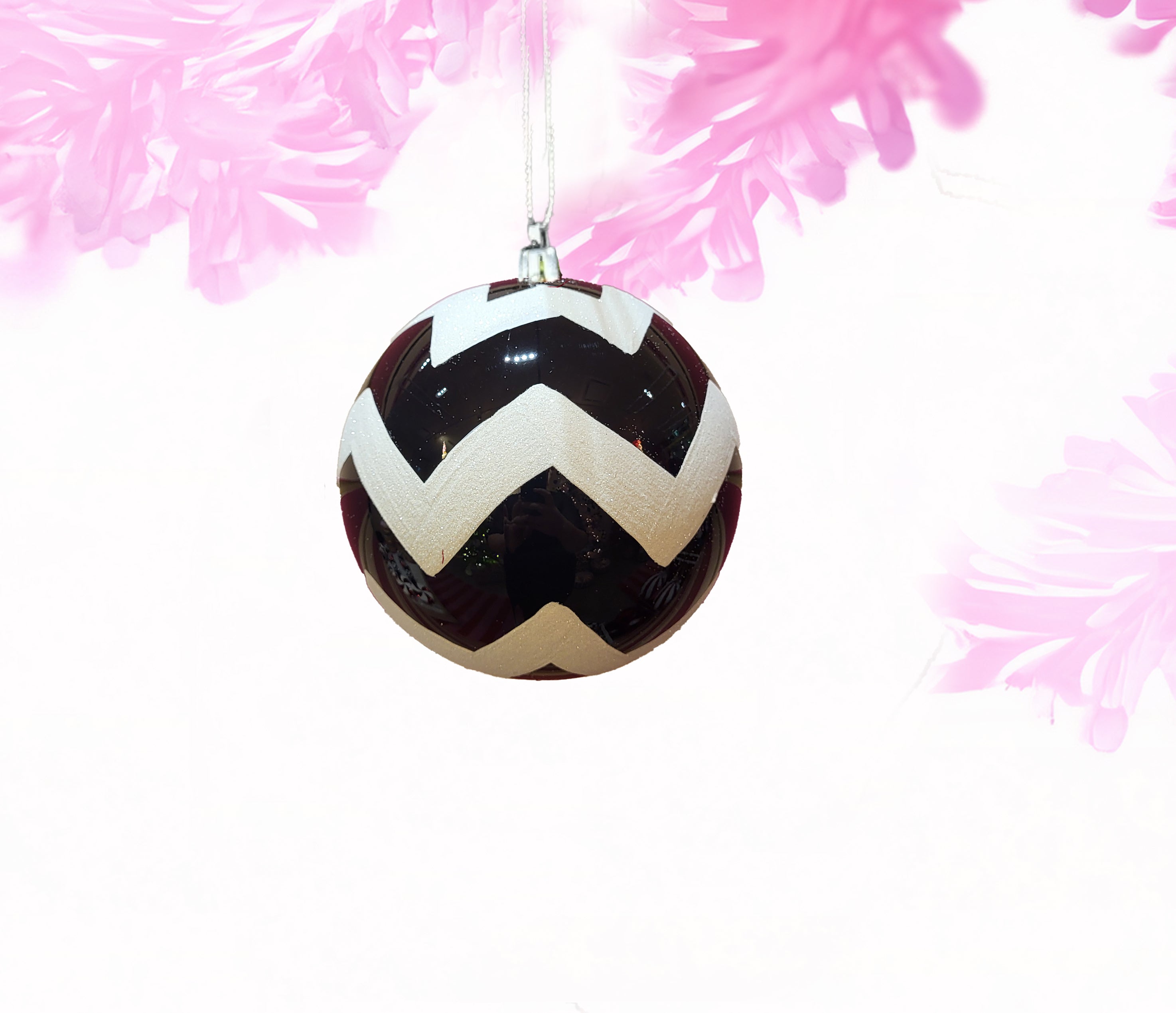 Zigzag glitter ball ornament black and white - small
