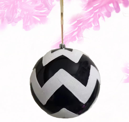 Zigzag glitter ball ornament black and white - medium