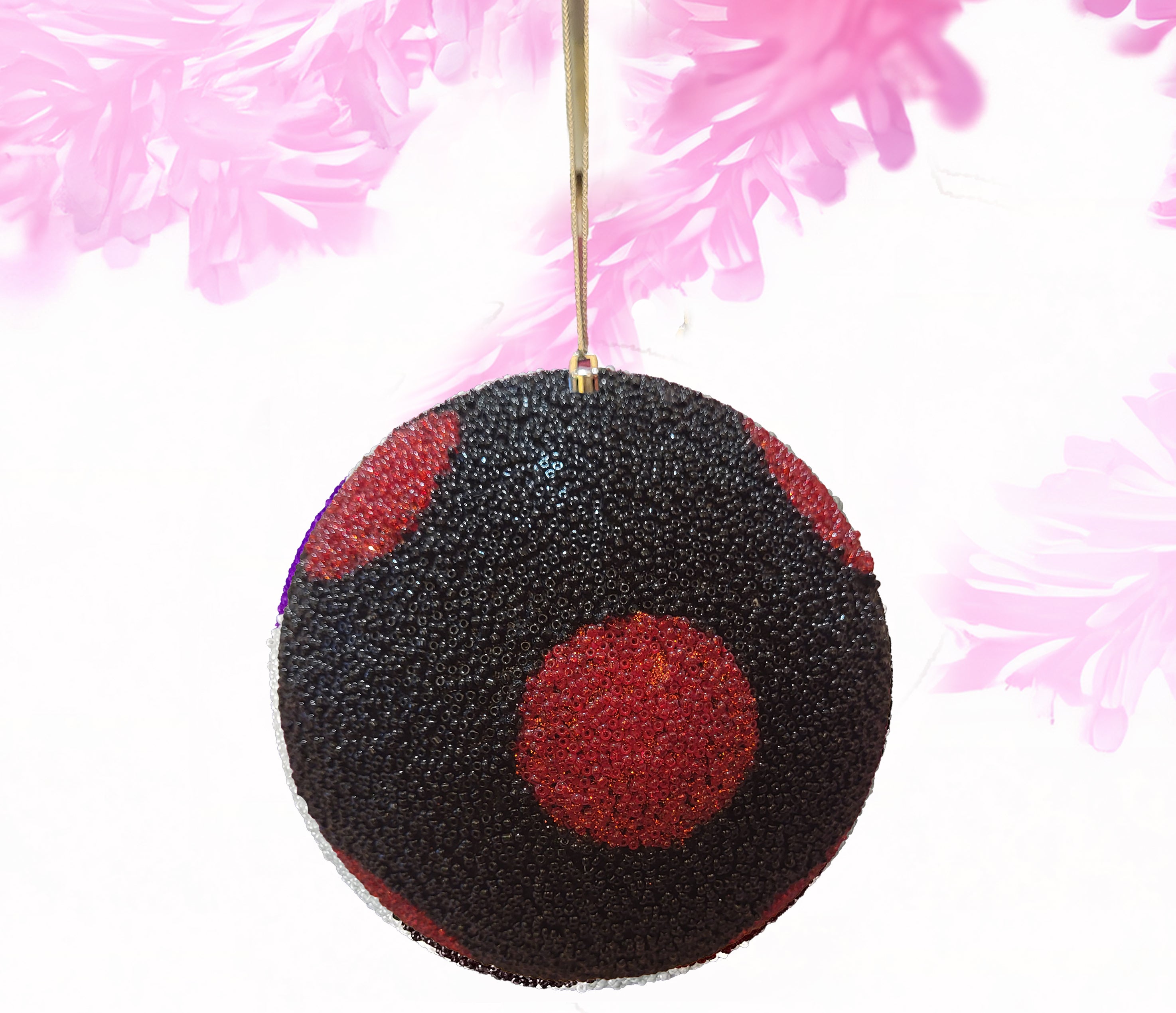 Beaded ball polkadots medium - black with red