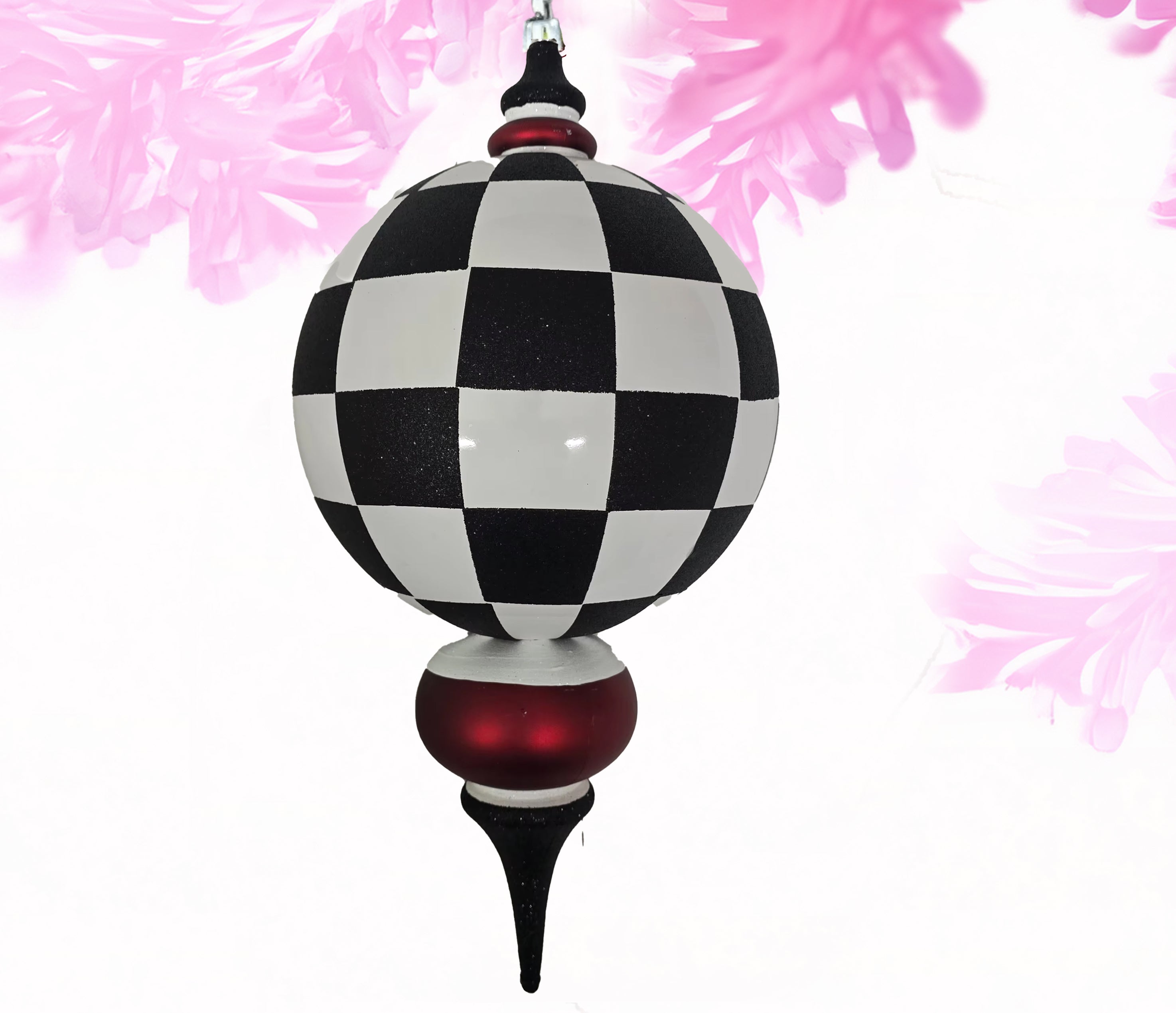 Finial Ornament Checkered 10 inch