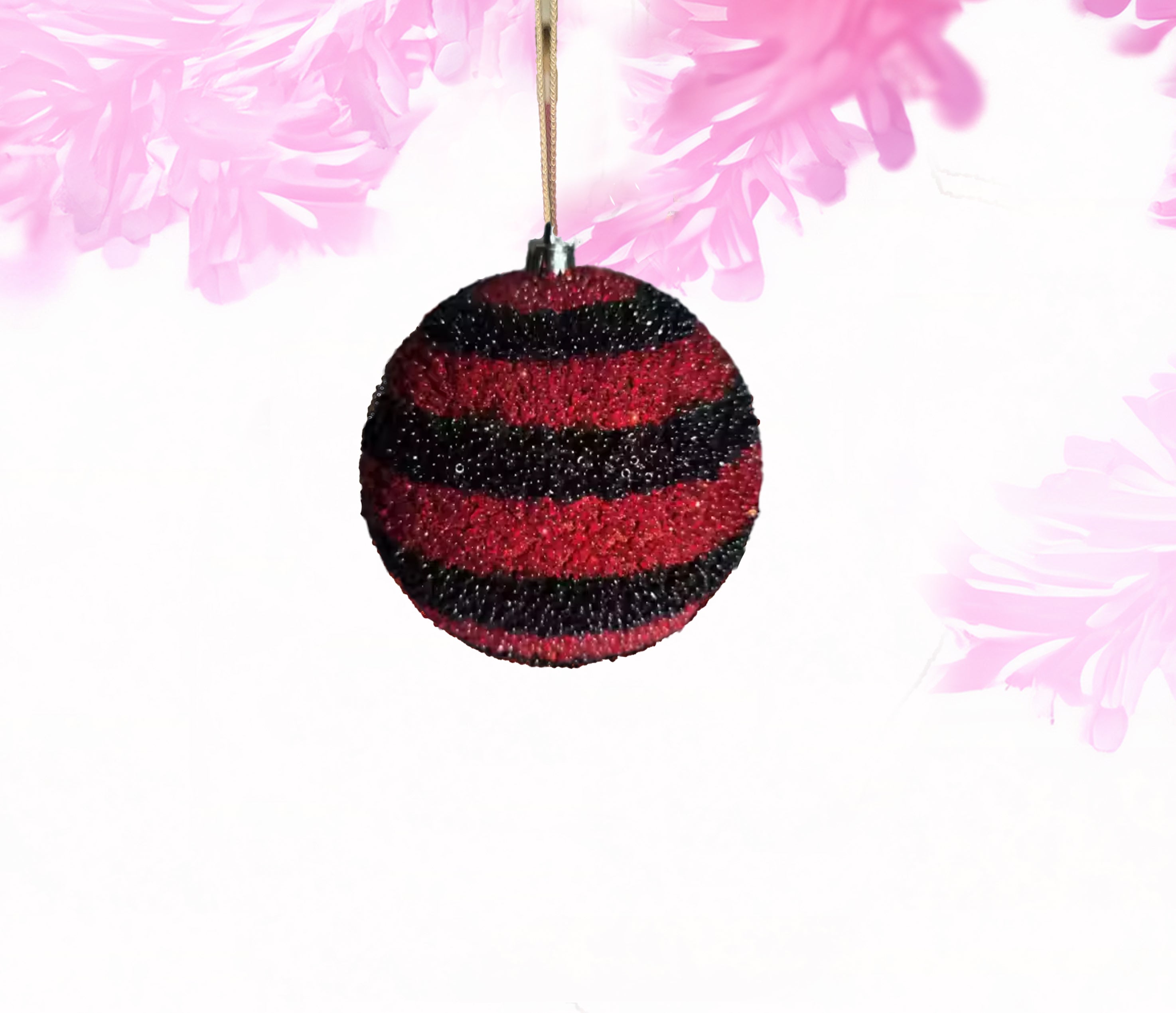 Small Beaded Ball - Black and Red Horizintal Stripe 4in