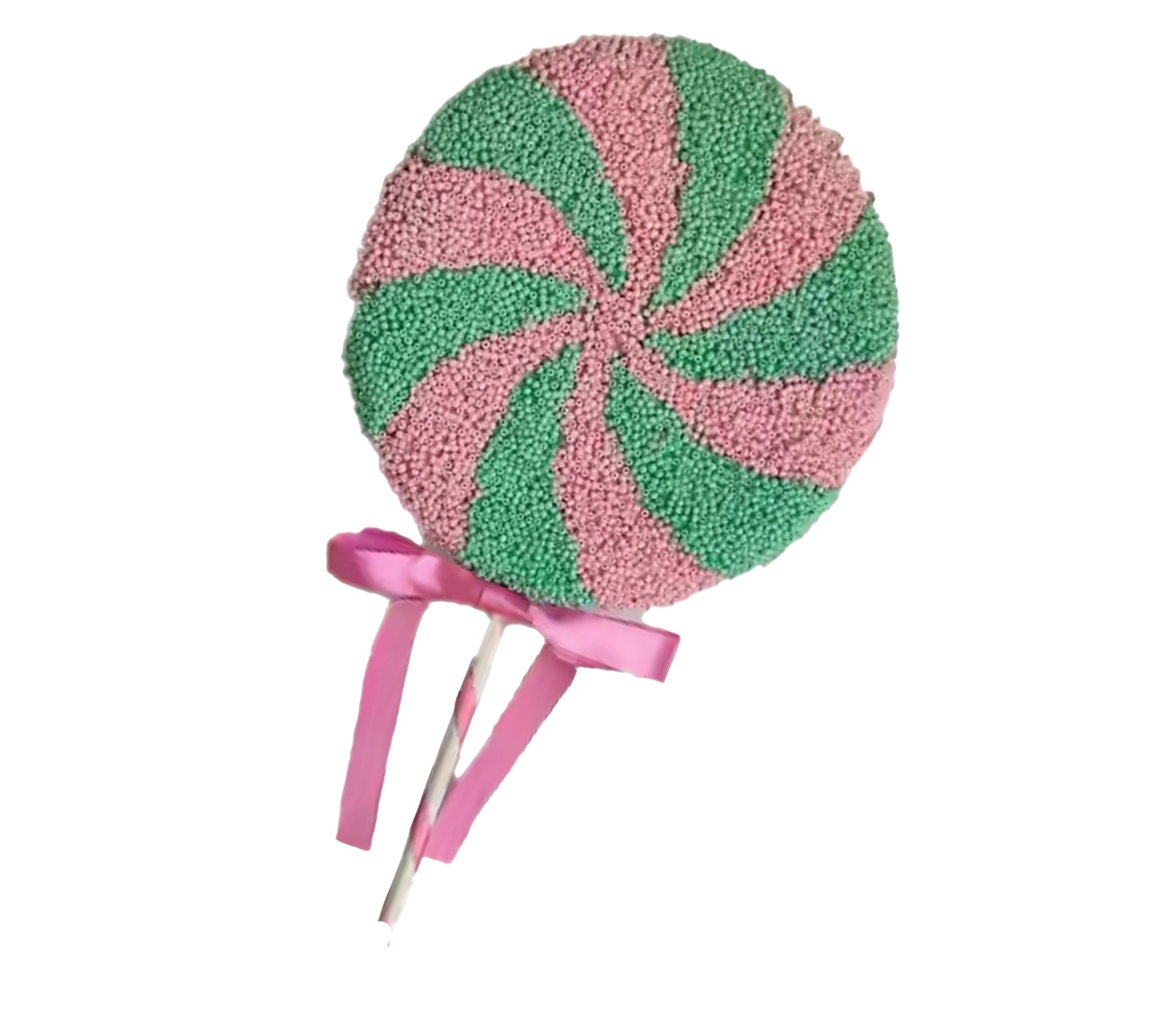 Beaded Lollipop 8 inch - pink and teal peppermint