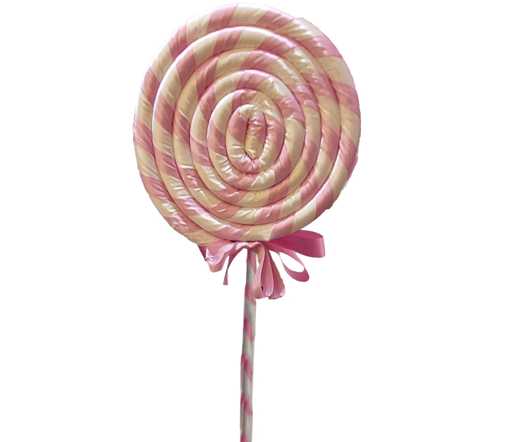 Striped Lollipop 14 inch - light pink and white satin