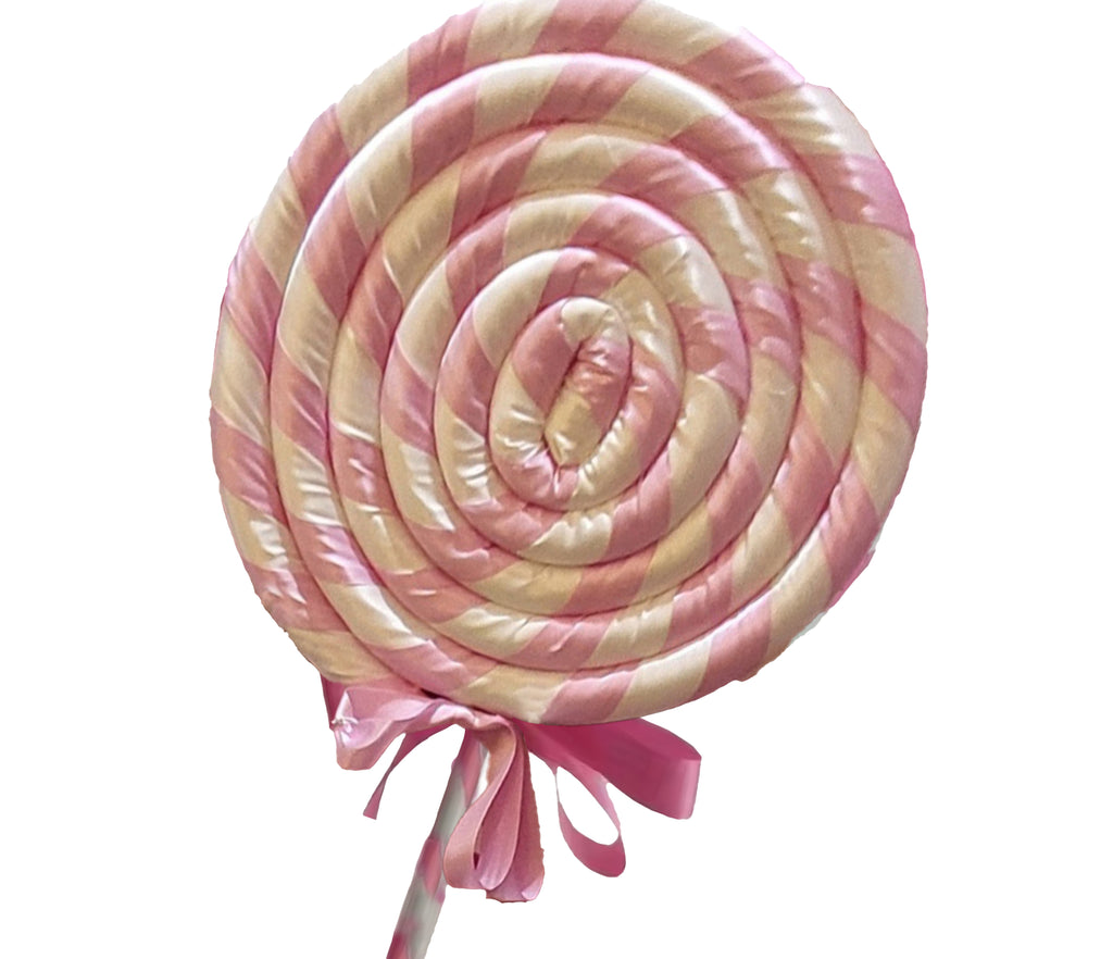 Striped Lollipop 14 inch - light pink and white satin