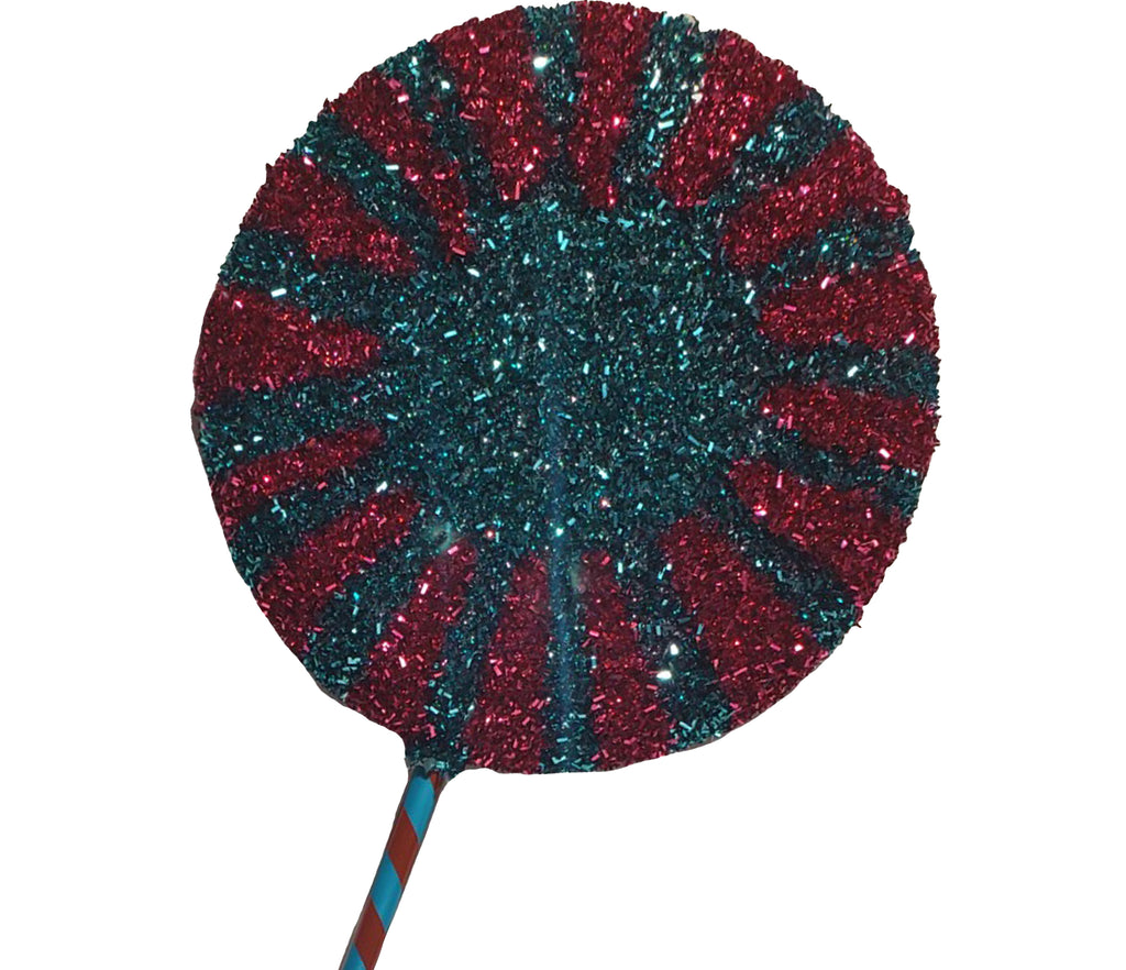 Glitter Lollipop 8 inch - fuchsia and teal star