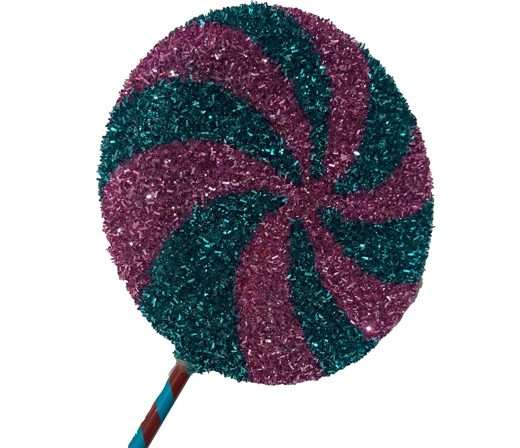 Glitter Lollipop 8 inch - pink and teal peppermint