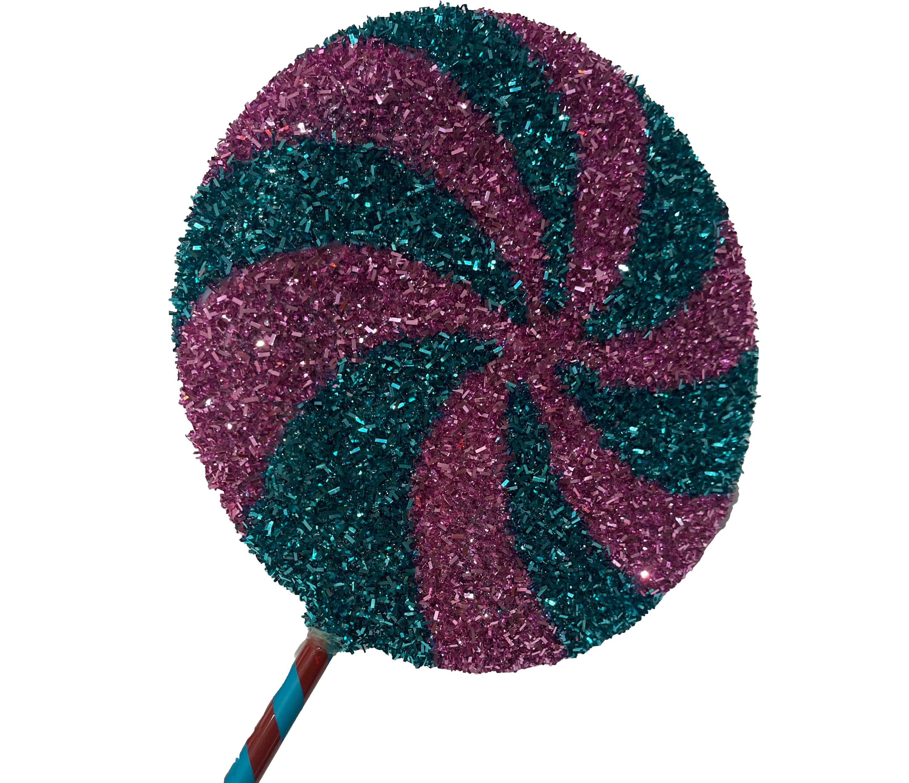 Glitter Lollipop 8 inch - pink and teal peppermint