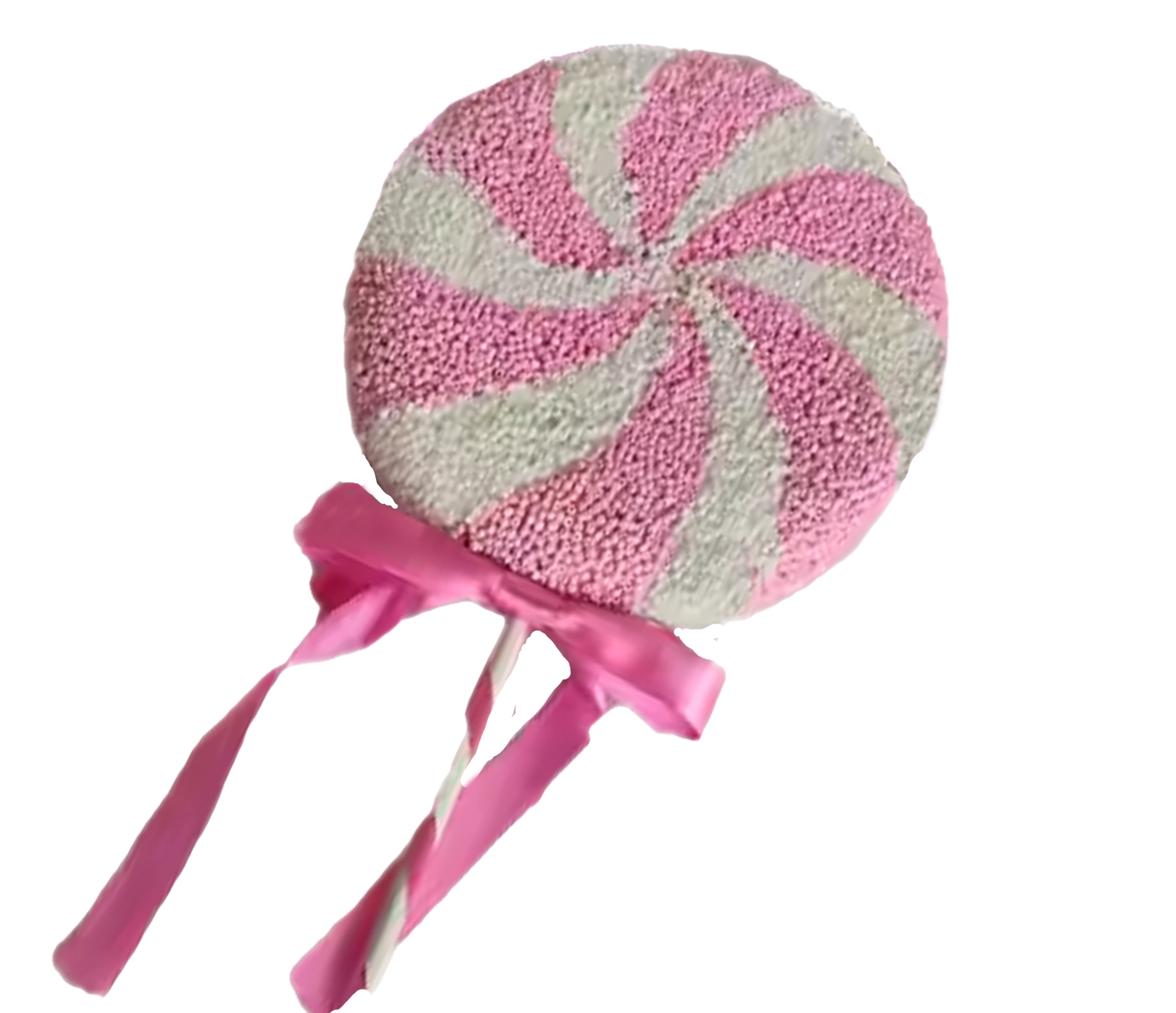 Beaded Lollipop 8 inch - pink and white peppermint