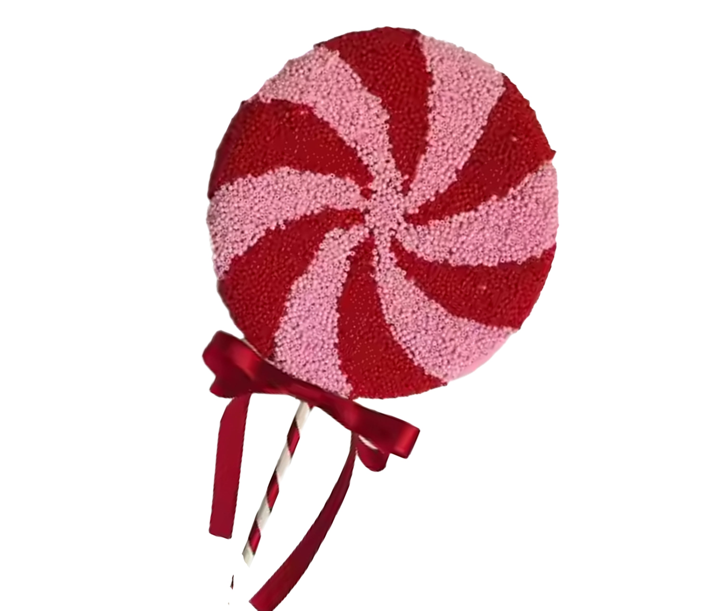 Beaded Lollipop 8 inch - pink and red peppermint