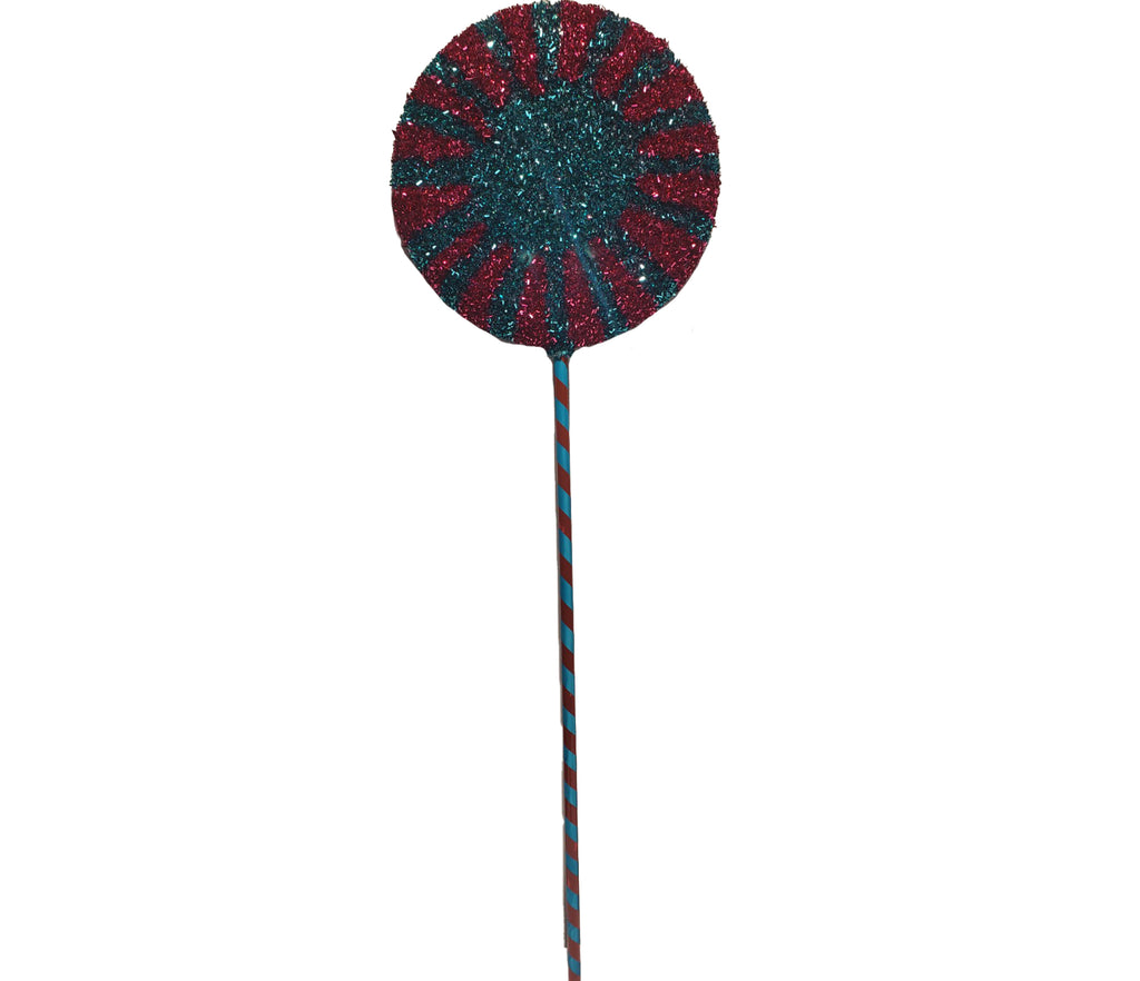 Glitter Lollipop 8 inch - fuchsia and teal star