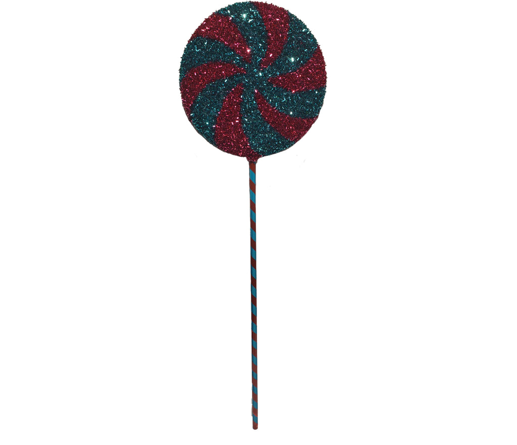 Glitter Lollipop 8 inch - pink and teal peppermint