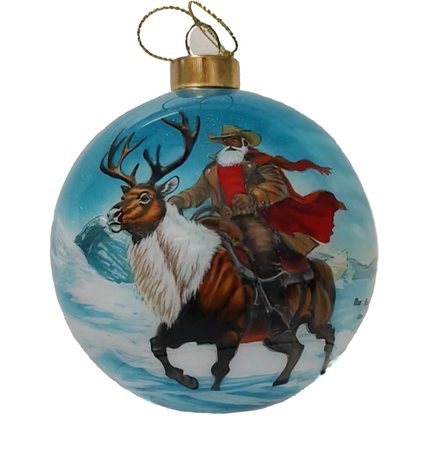 Cowboy Santa Hand-Painted  Glass Ornament