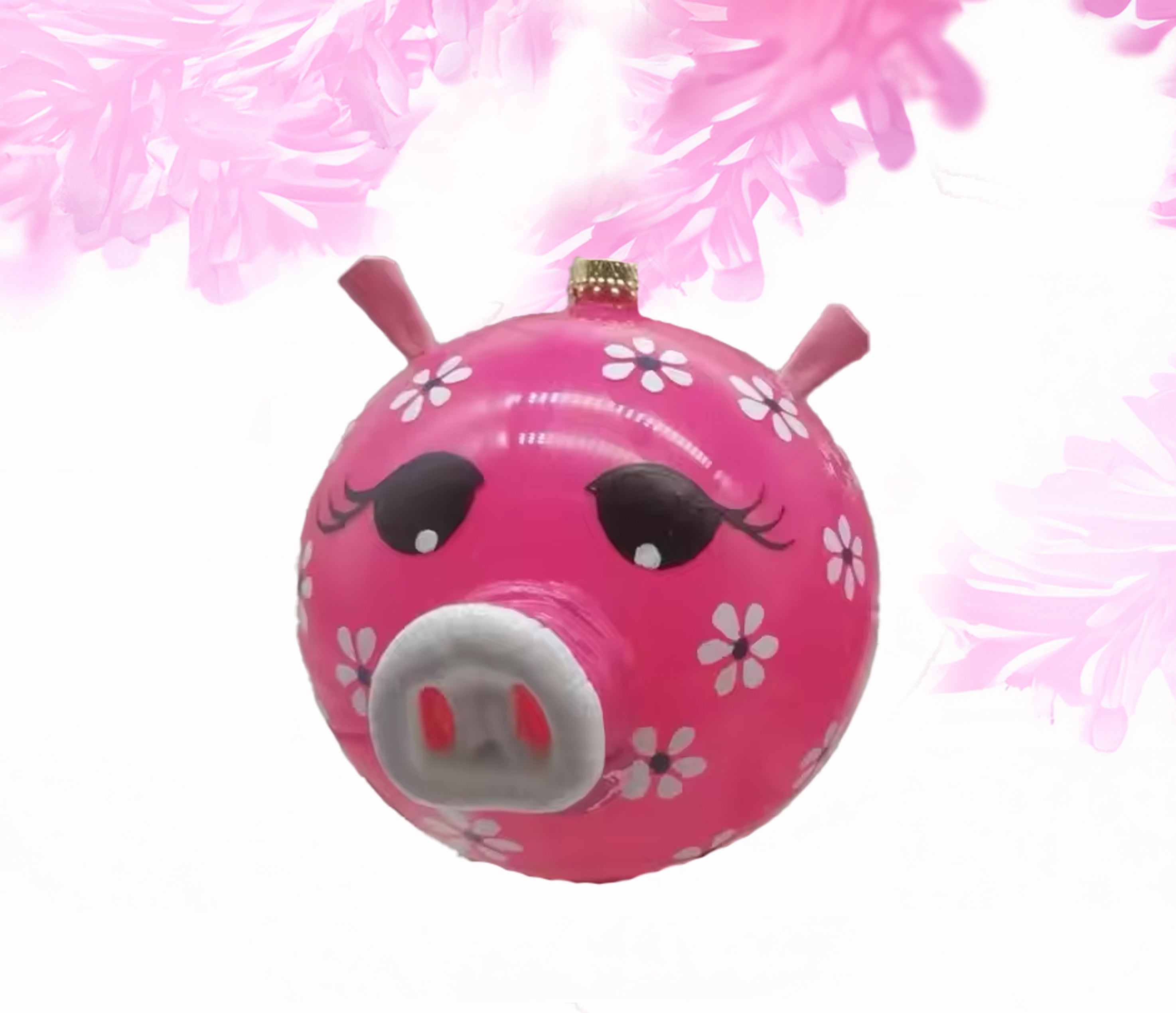 Piggy ornament large - handprinted glass