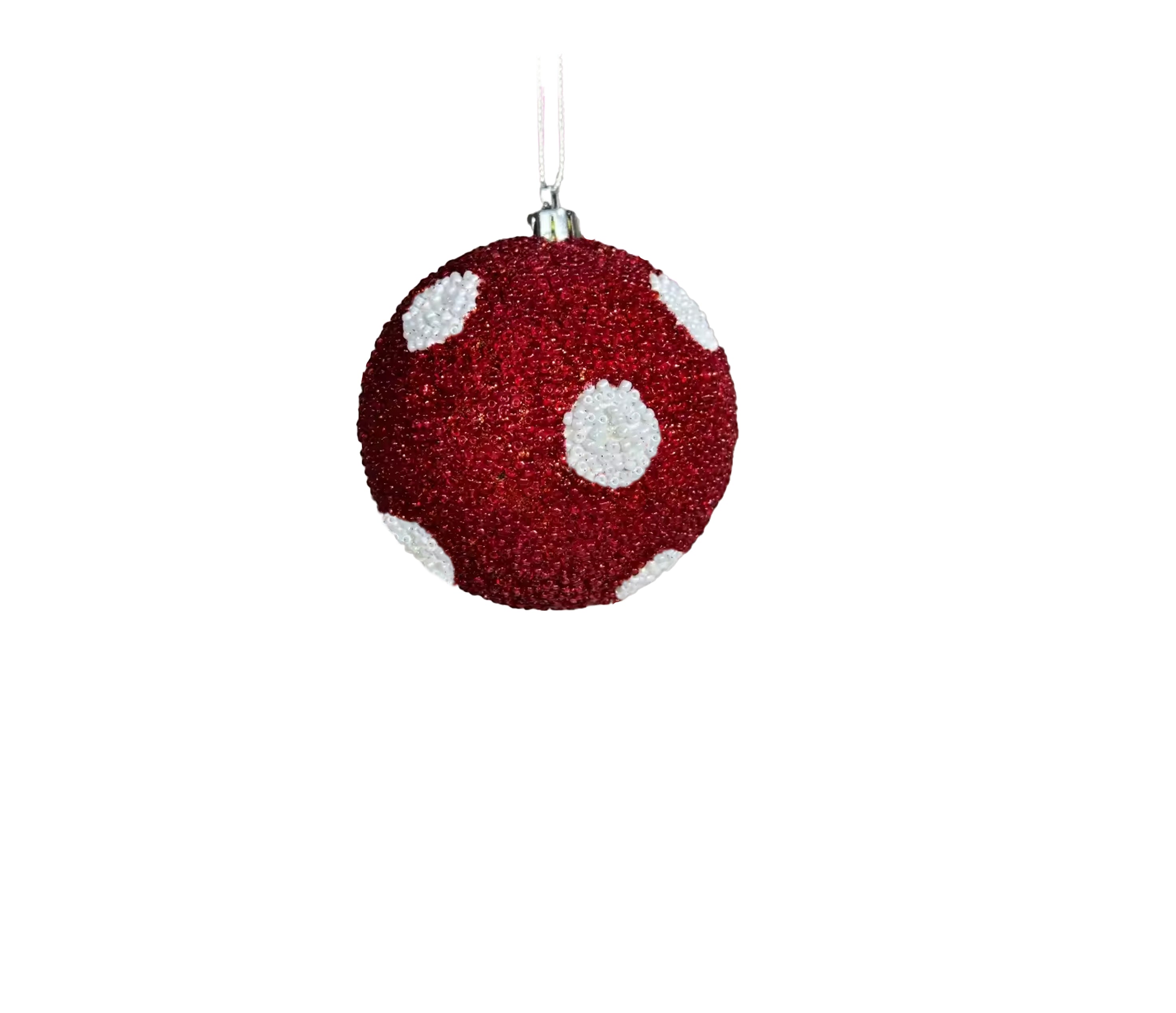 Beaded Ball 3 inch - red with white polkadots