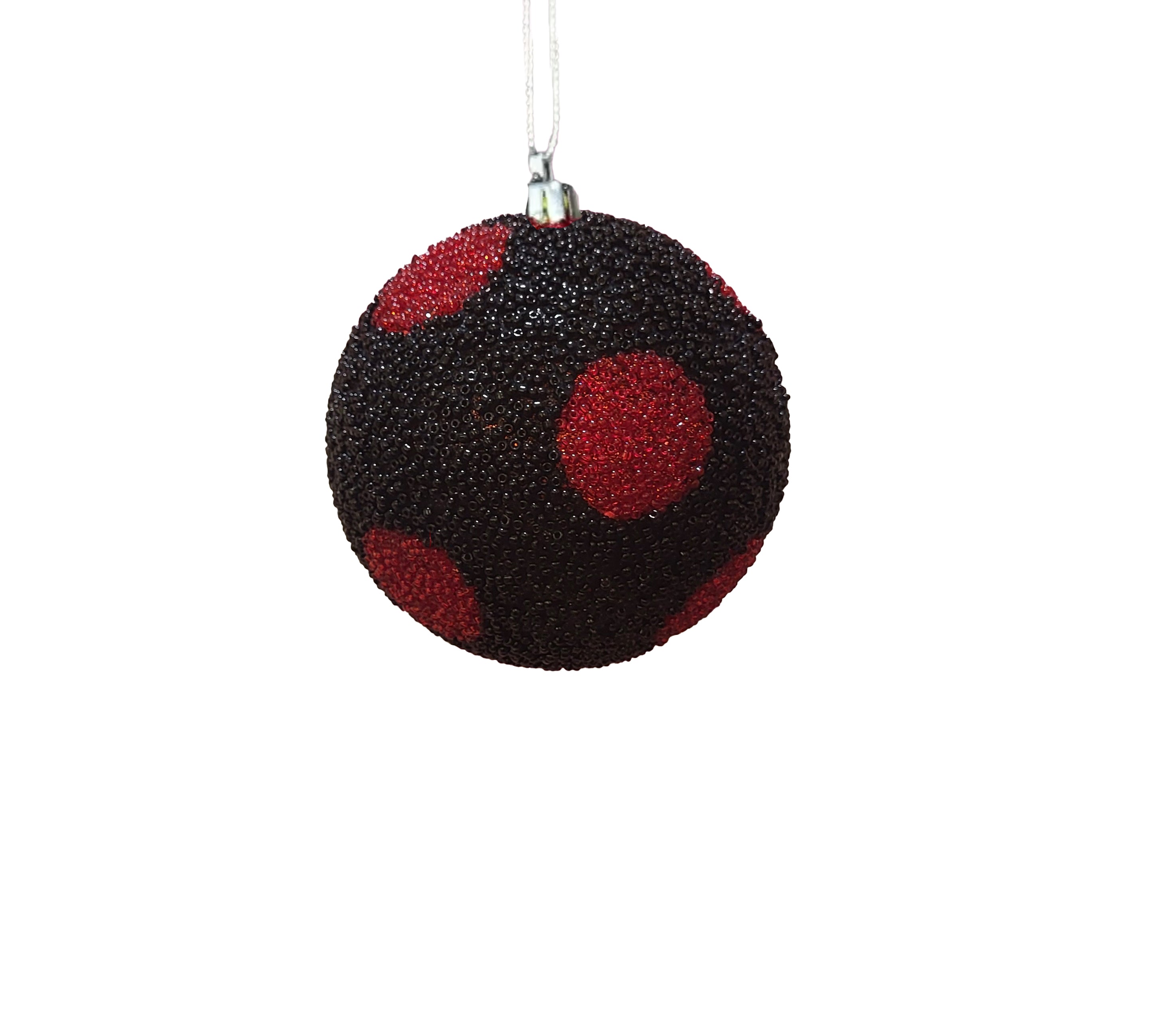 Beaded Ball 4 inch - black with red polkadots