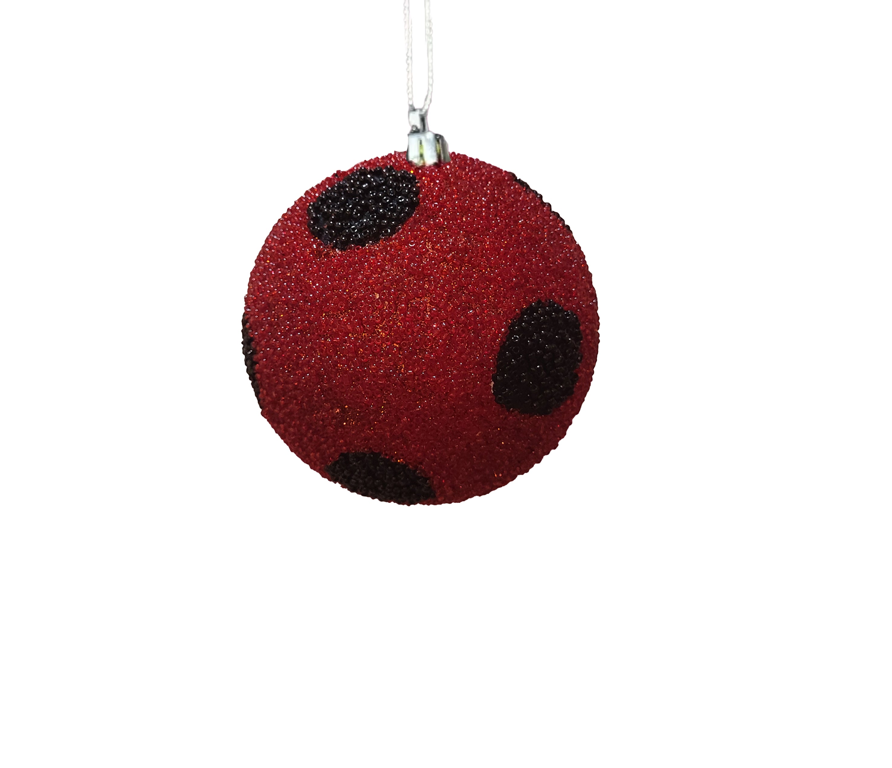 Beaded Ball 4 inch - red with black polkadots