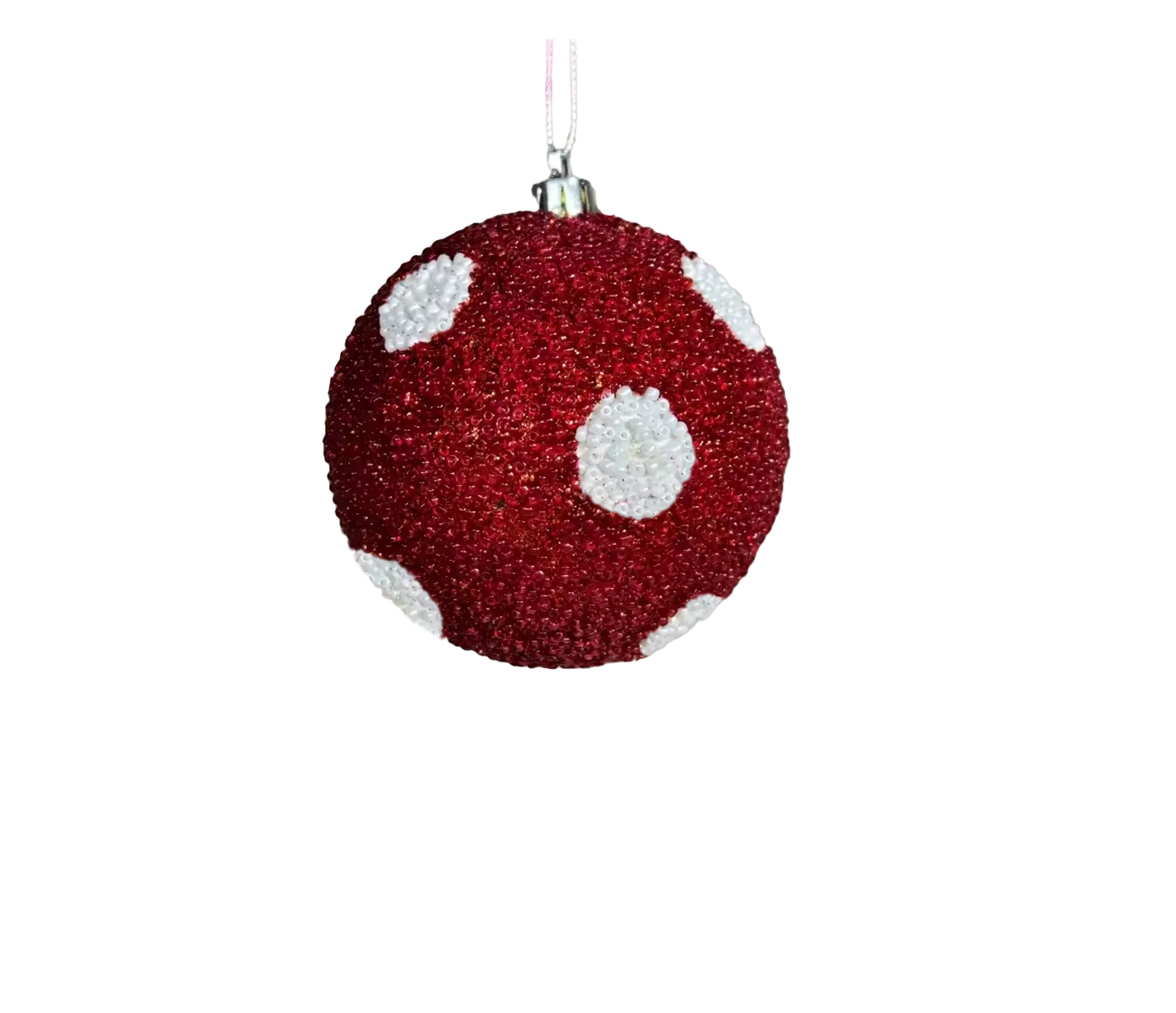 Beaded Ball 4 inch - red with white polkadots