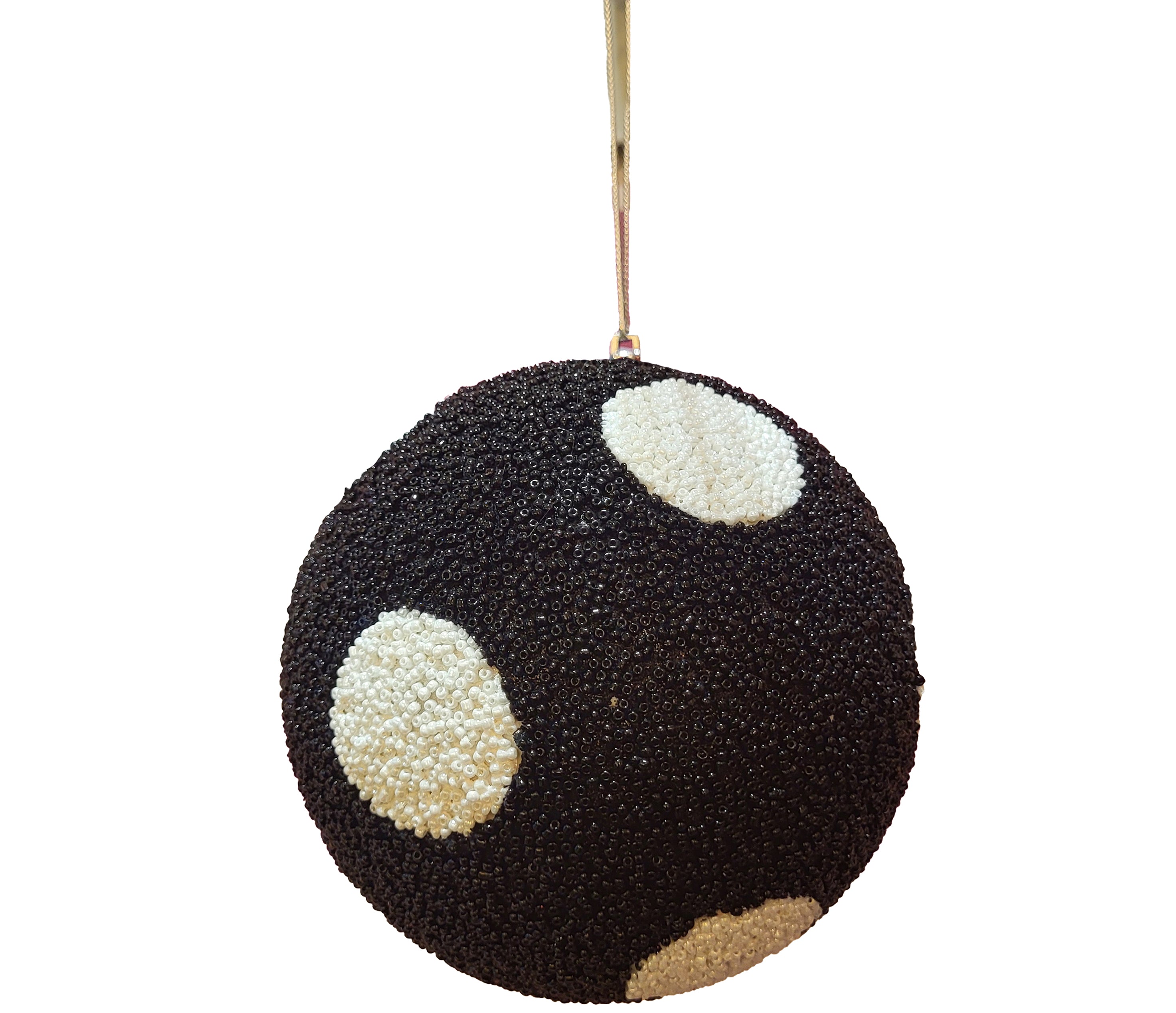 Beaded Ball 6 inch - black with white polkadots