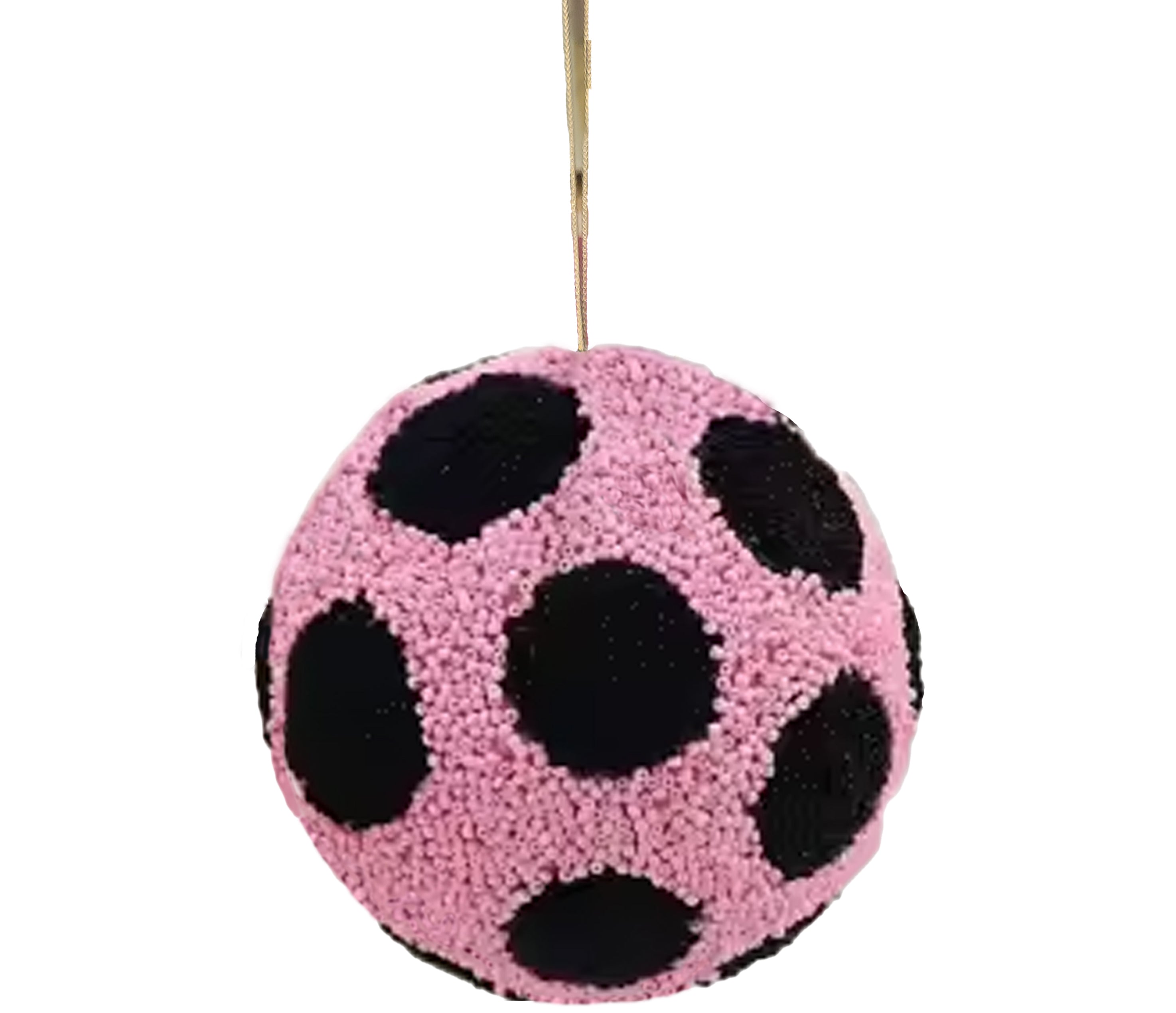 Beaded Ball 6 inch - pink with black polkadots